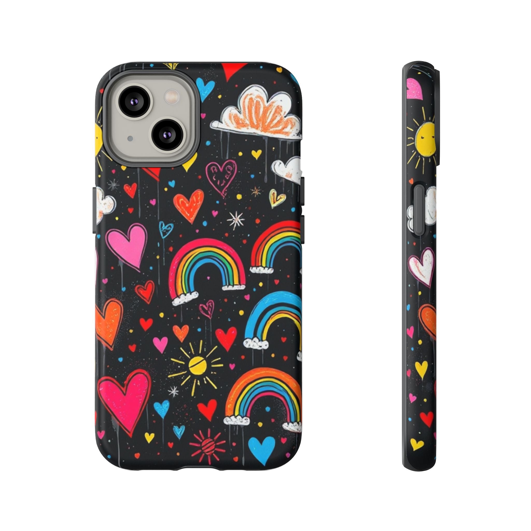 Android OR iPhone Compatible Cases - Doodle Hearts and Rainbows Design