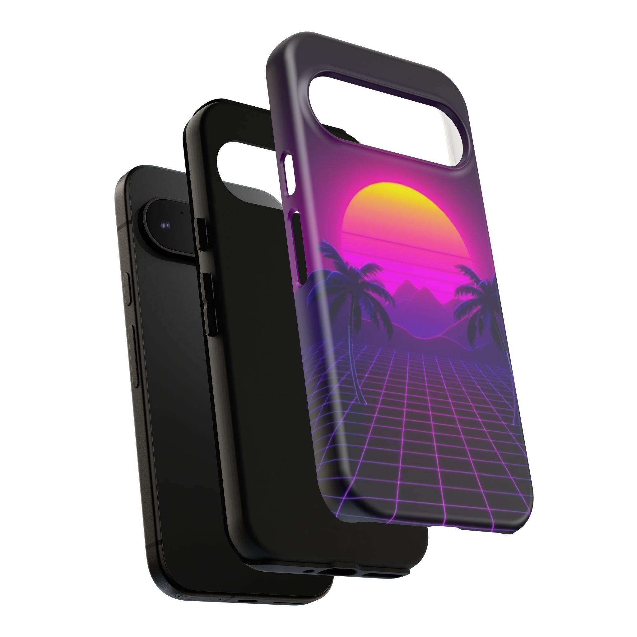Android OR iPhone Compatible Cases - 80's Digital Grid Sunset Design - Unique Tough Cases