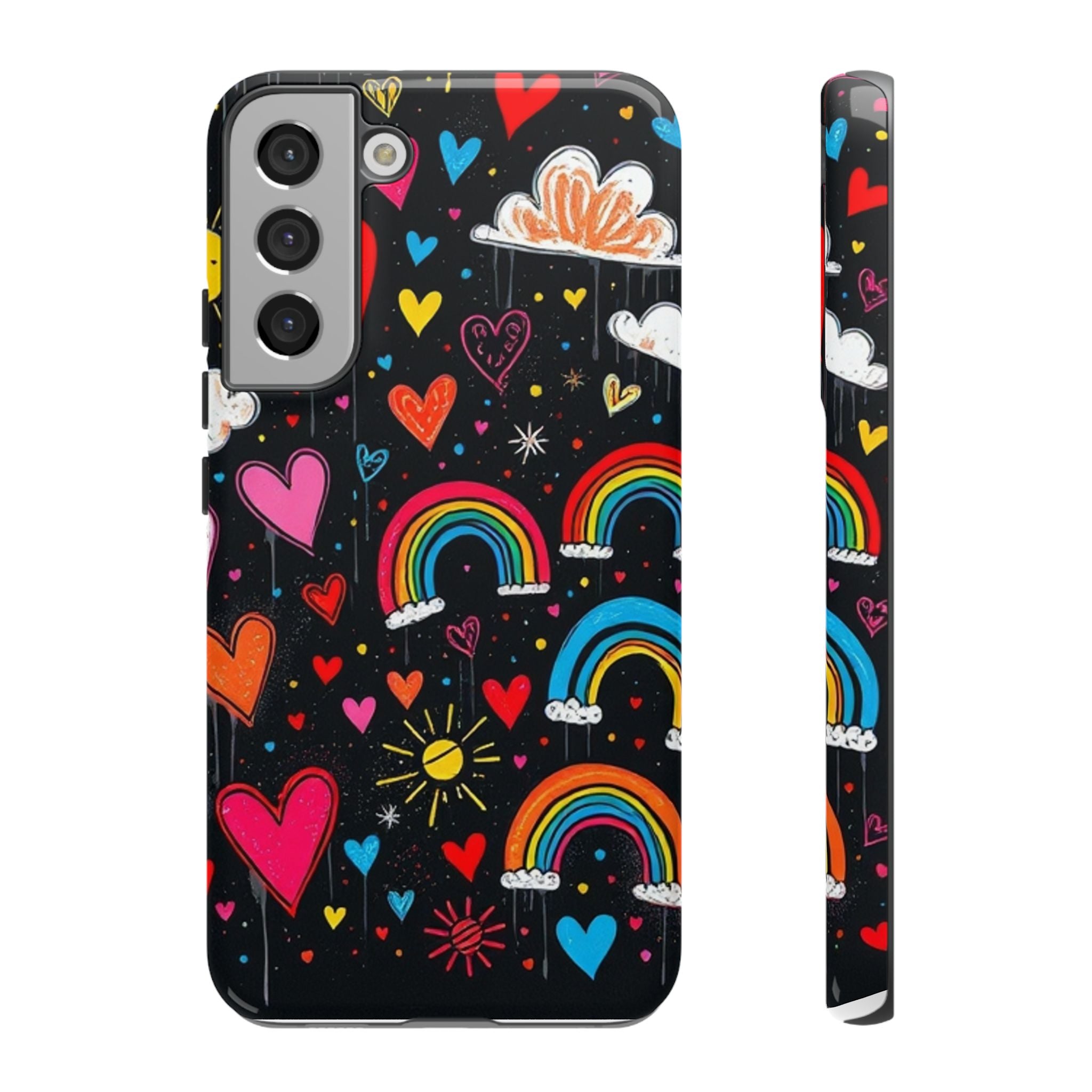 Android OR iPhone Compatible Cases - Doodle Hearts and Rainbows Design