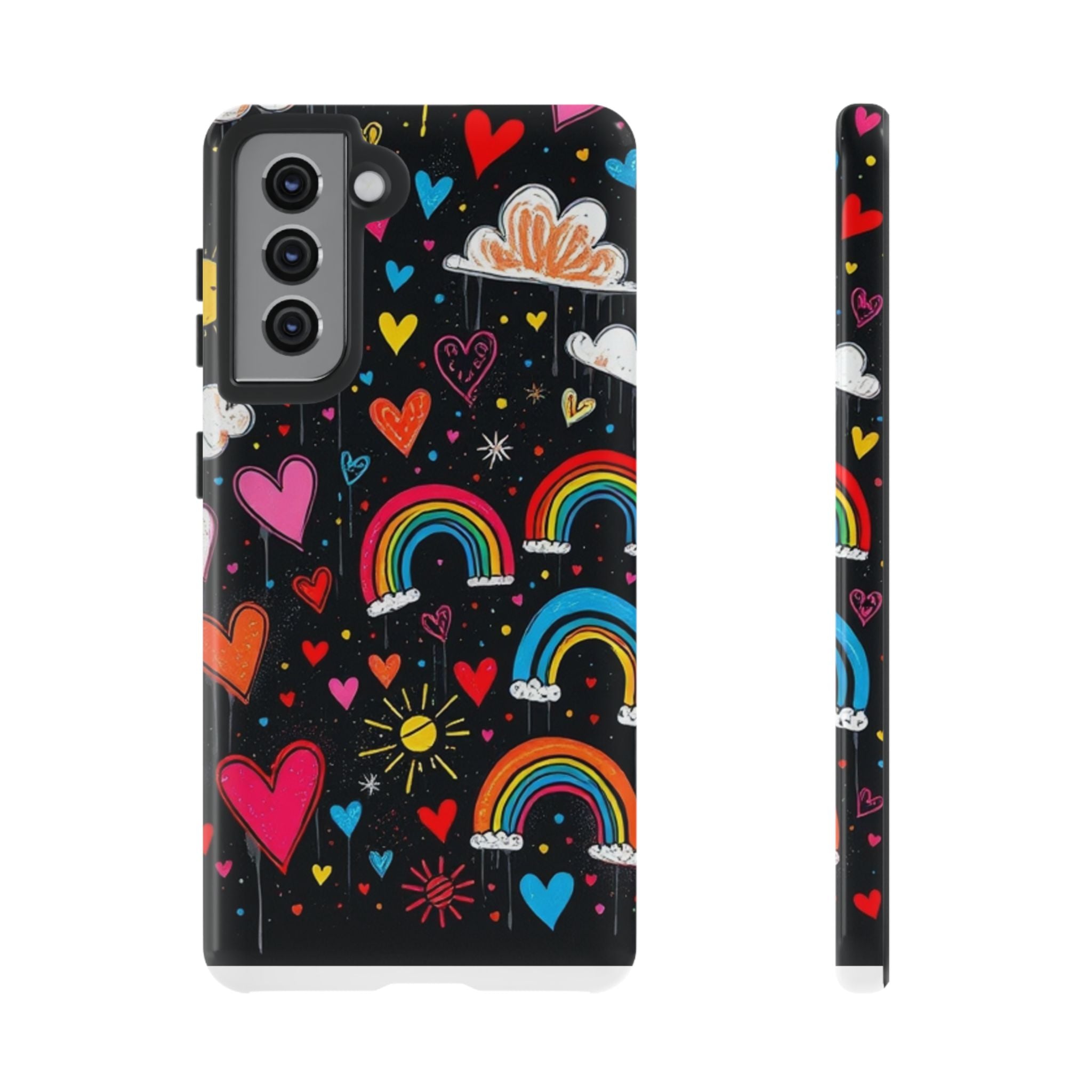 Android OR iPhone Compatible Cases - Doodle Hearts and Rainbows Design