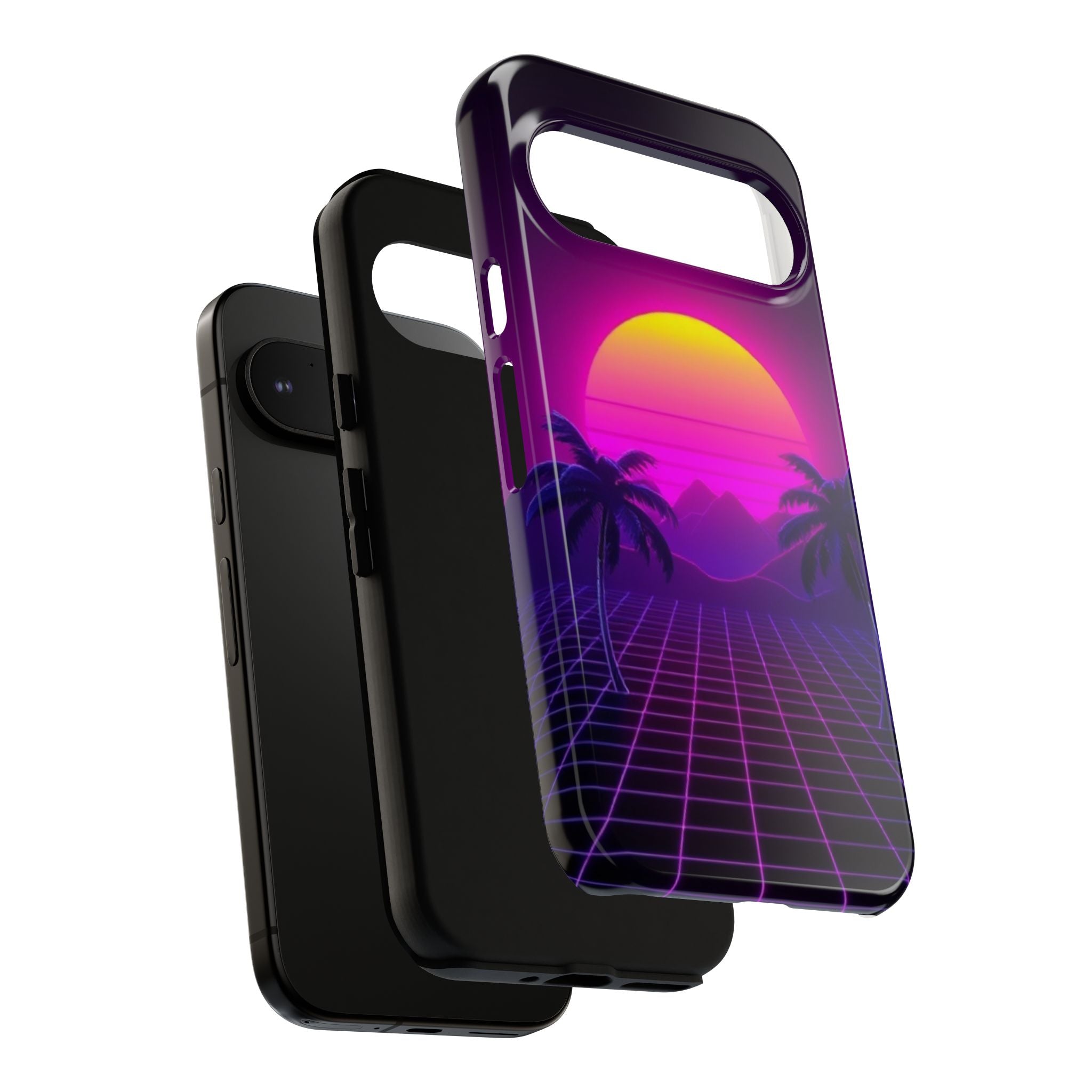 Android OR iPhone Compatible Cases - 80's Digital Grid Sunset Design - Unique Tough Cases