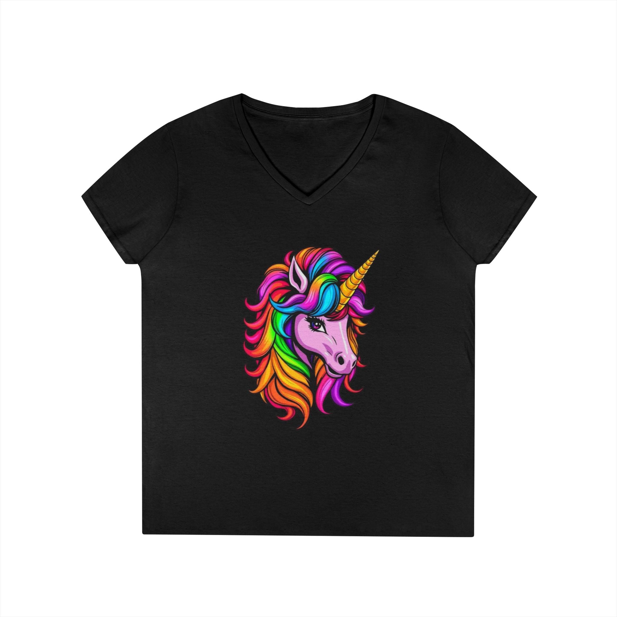 Rainbow Unicorn Ladies' V-Neck T-Shirt | Fun Graphic Tee for Women
