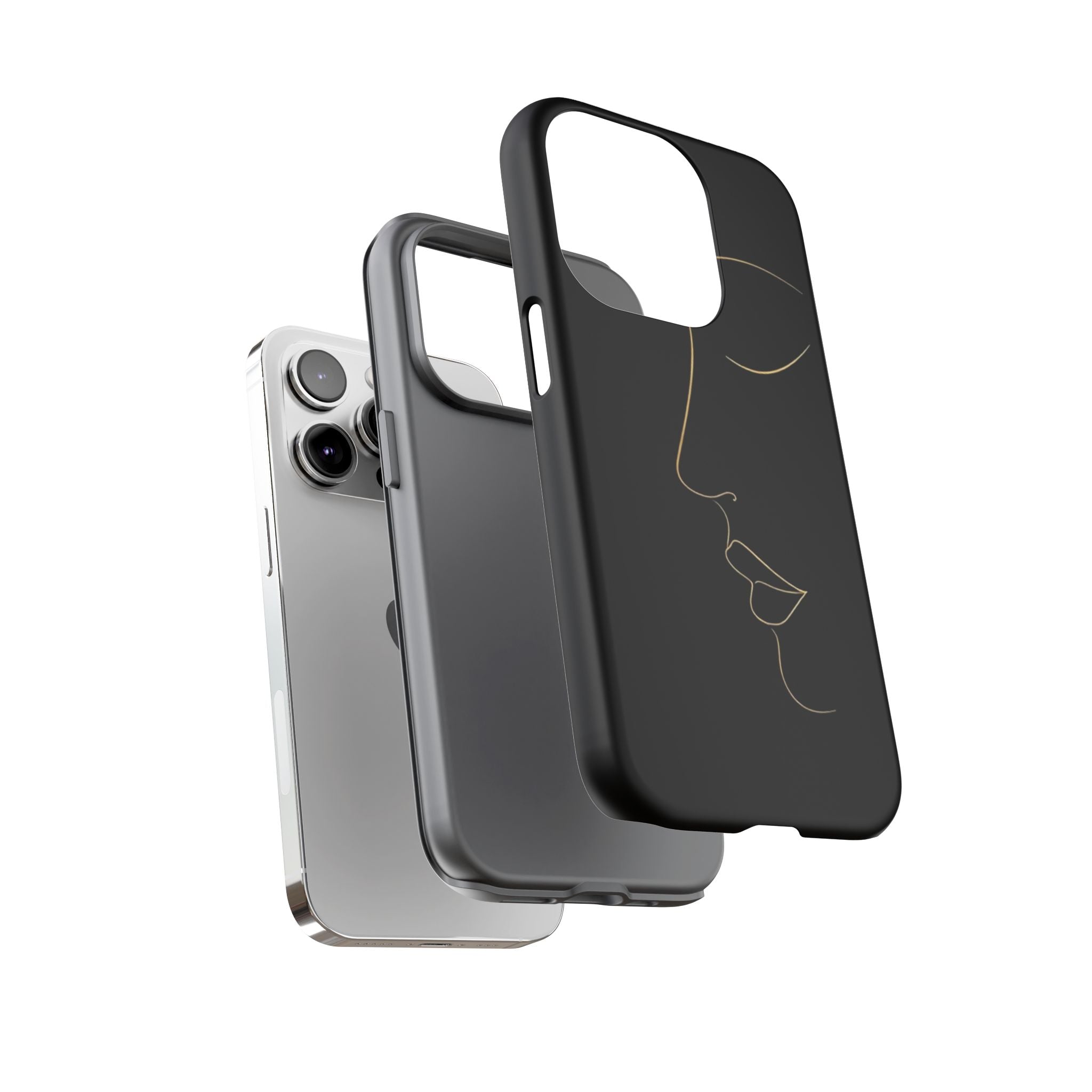 Android OR iPhone Compatible Cases - Gold Line Face Design - Unique Tough Cases