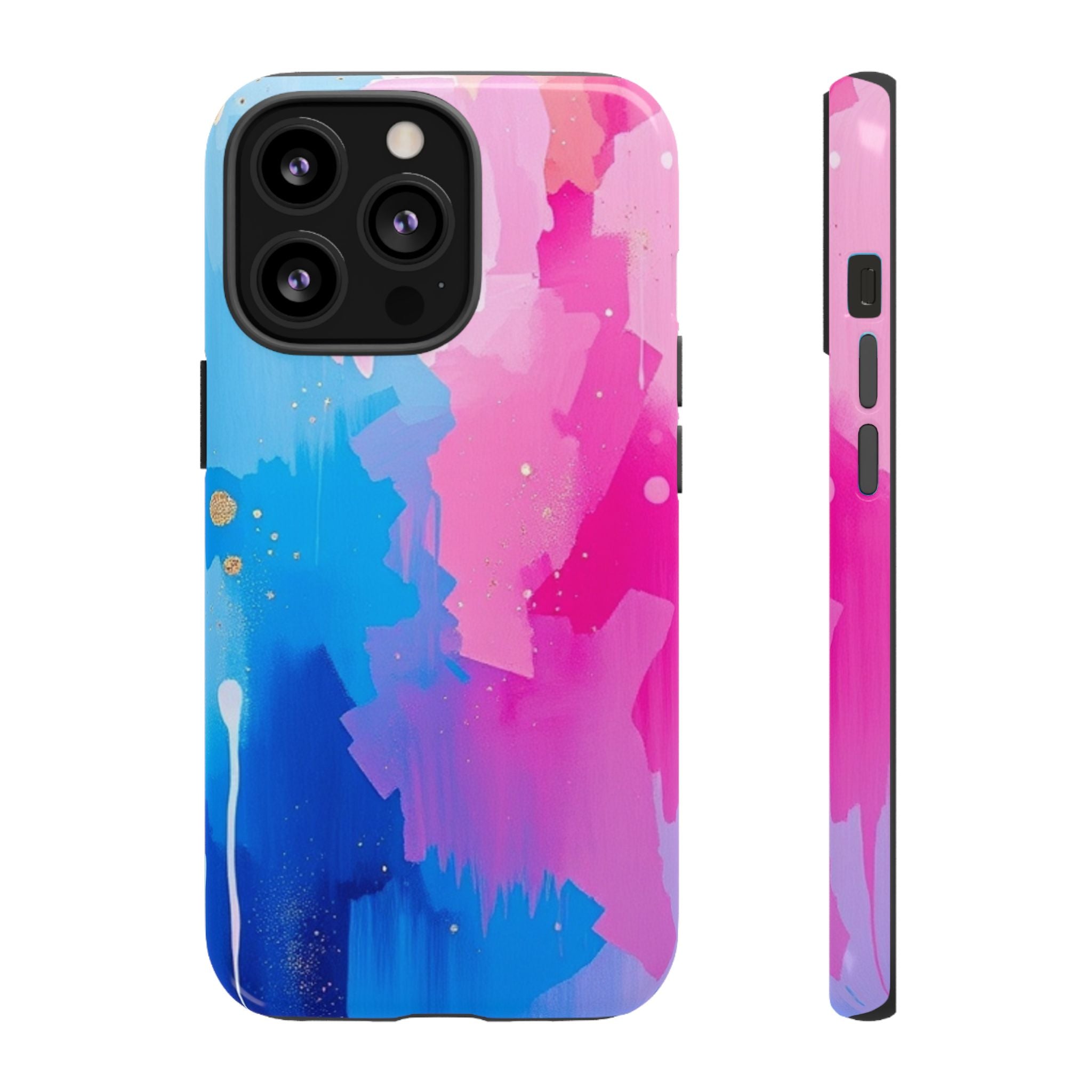 Android OR iPhone Compatible Cases - Pink and Blue Color Splash Design