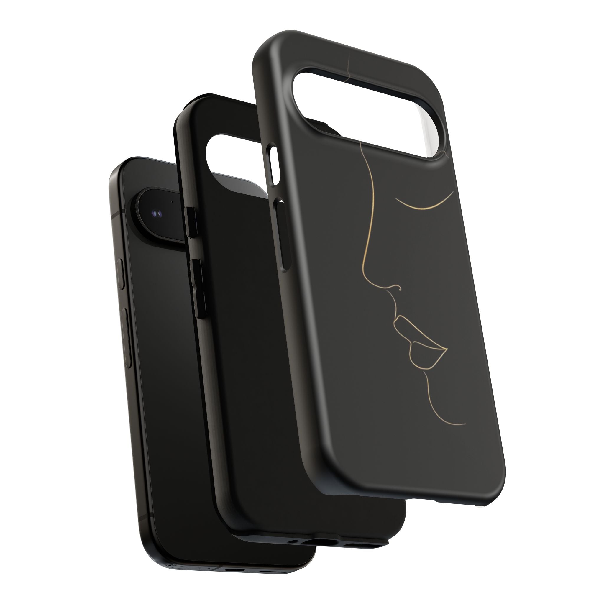 Android OR iPhone Compatible Cases - Gold Line Face Design - Unique Tough Cases
