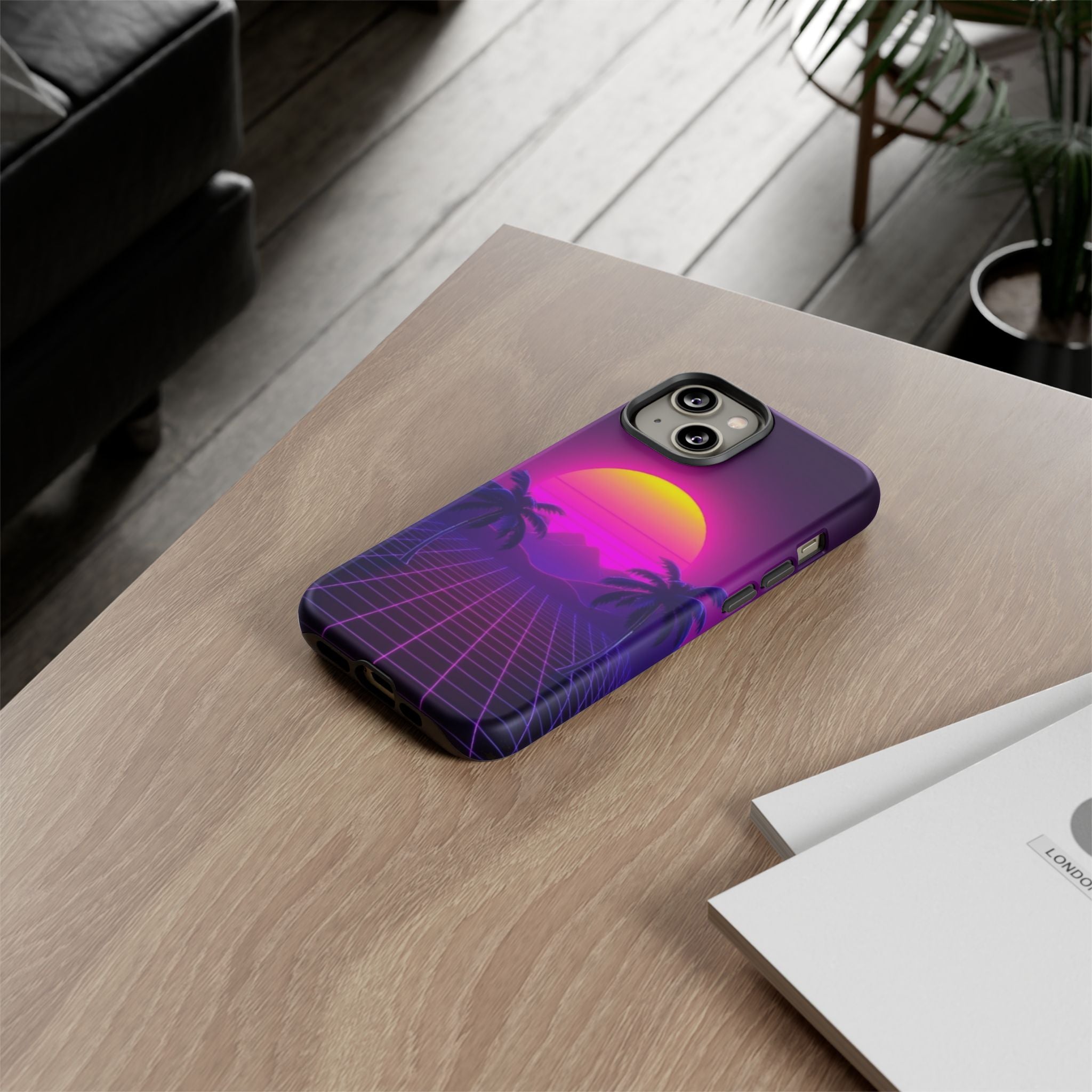 Android OR iPhone Compatible Cases - 80's Digital Grid Sunset Design - Unique Tough Cases