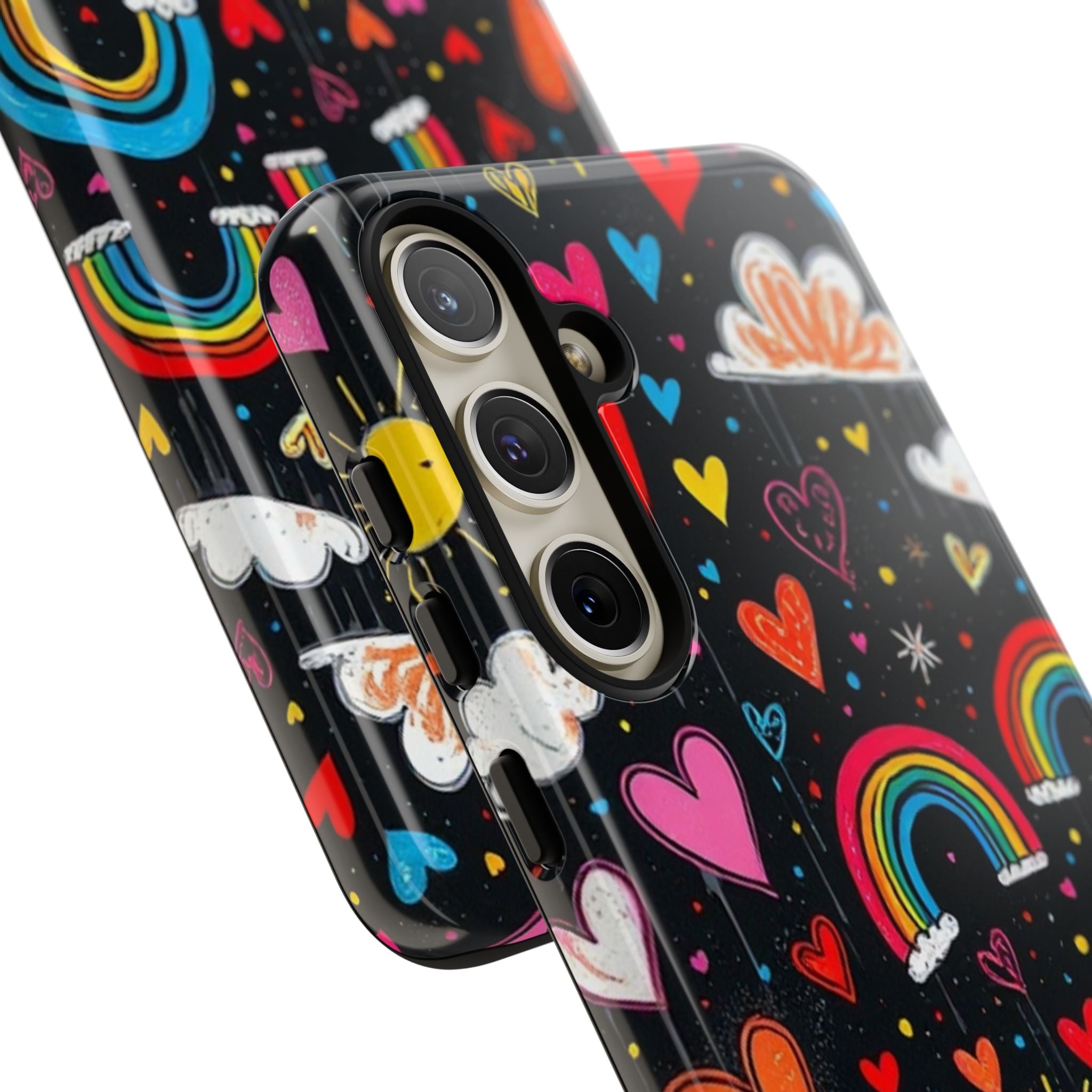 Android OR iPhone Compatible Cases - Doodle Hearts and Rainbows Design