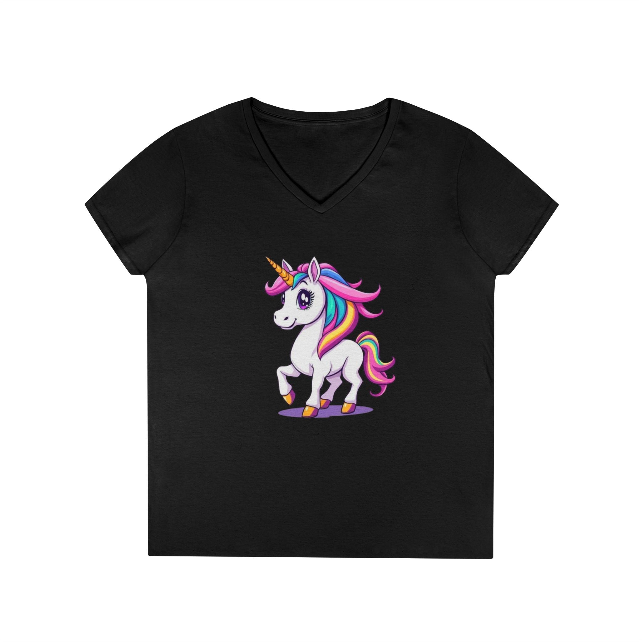 Whimsical Trans Colors Unicorn Ladies' V-Neck T-Shirt - Fun Casual Wear