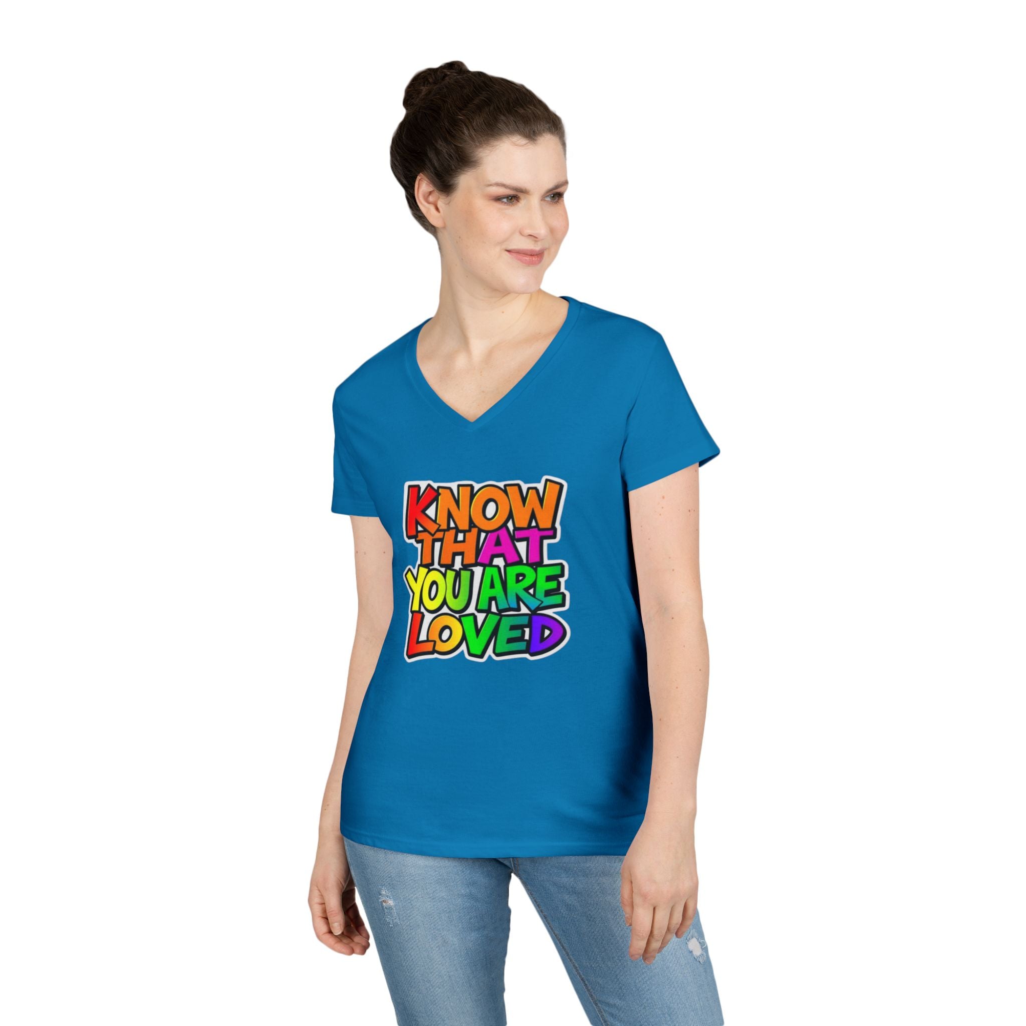 Inspirational Ladies' V-Neck T-Shirt - 'Know That You Are Loved'