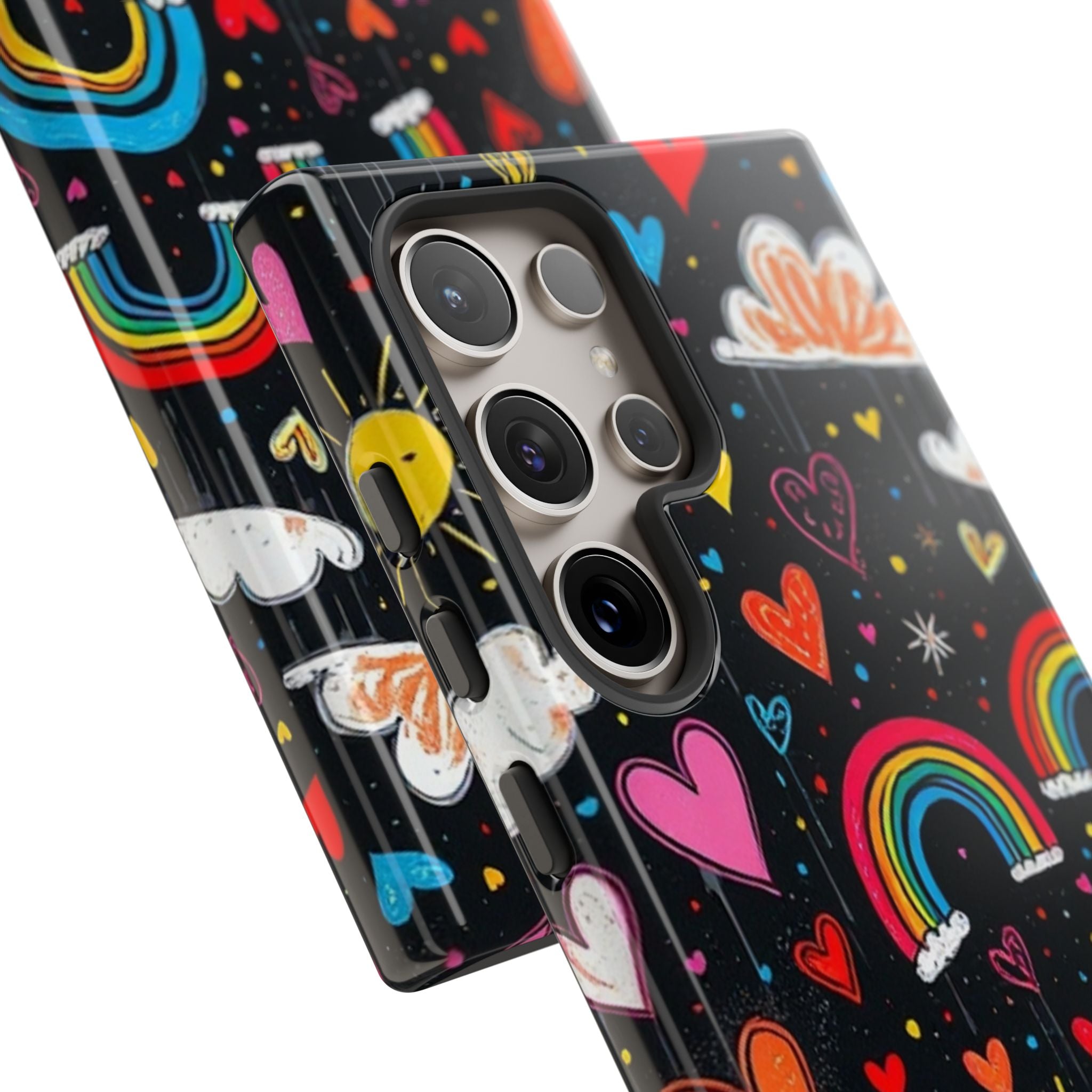 Android OR iPhone Compatible Cases - Doodle Hearts and Rainbows Design