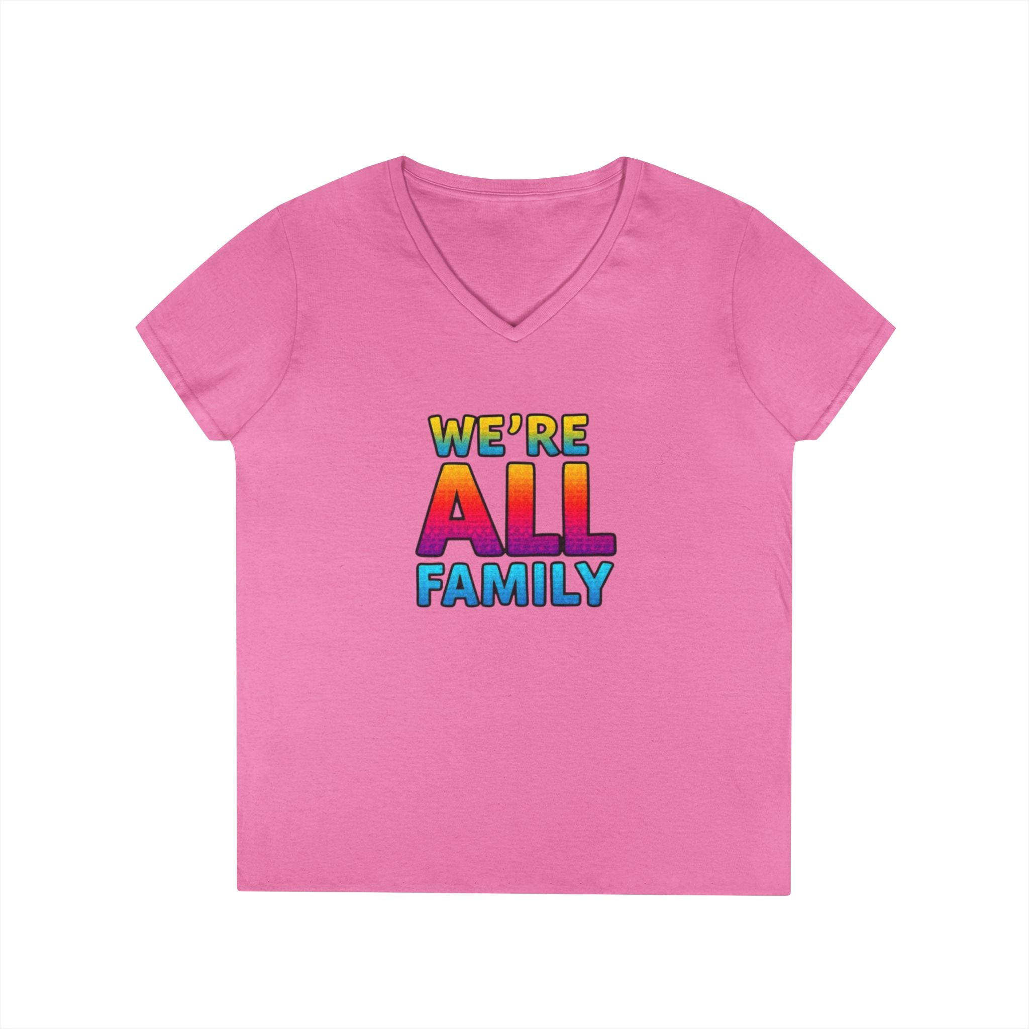 Ladies' V-Neck T-Shirt - "We're All Family" Pride Tee