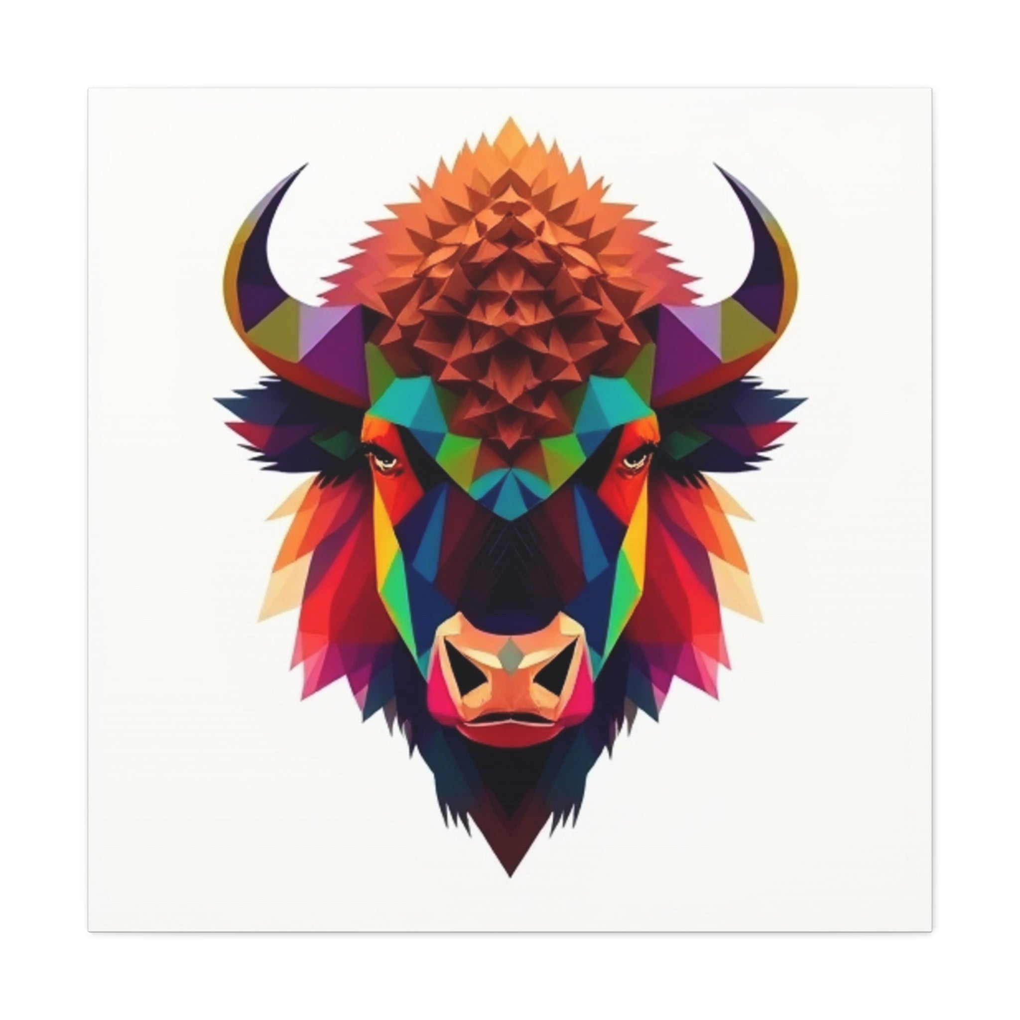 Colorful Bison Wall Art Canvas - Geometric Home Decor for Nature Lovers