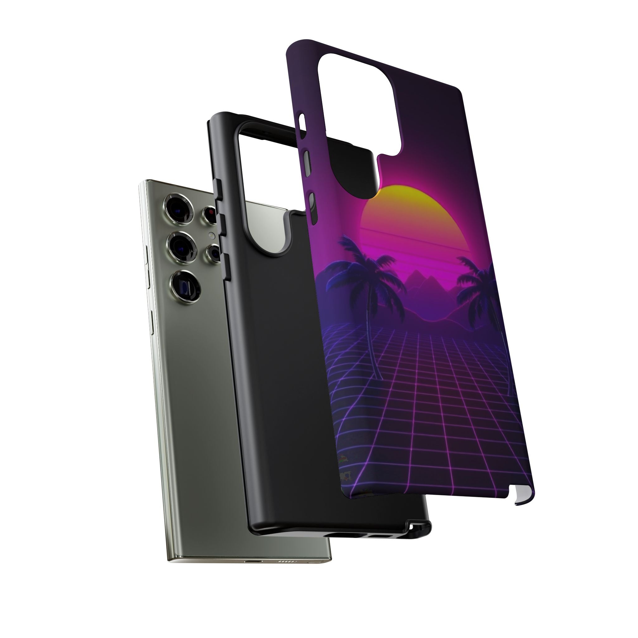 Android OR iPhone Compatible Cases - 80's Digital Grid Sunset Design - Unique Tough Cases