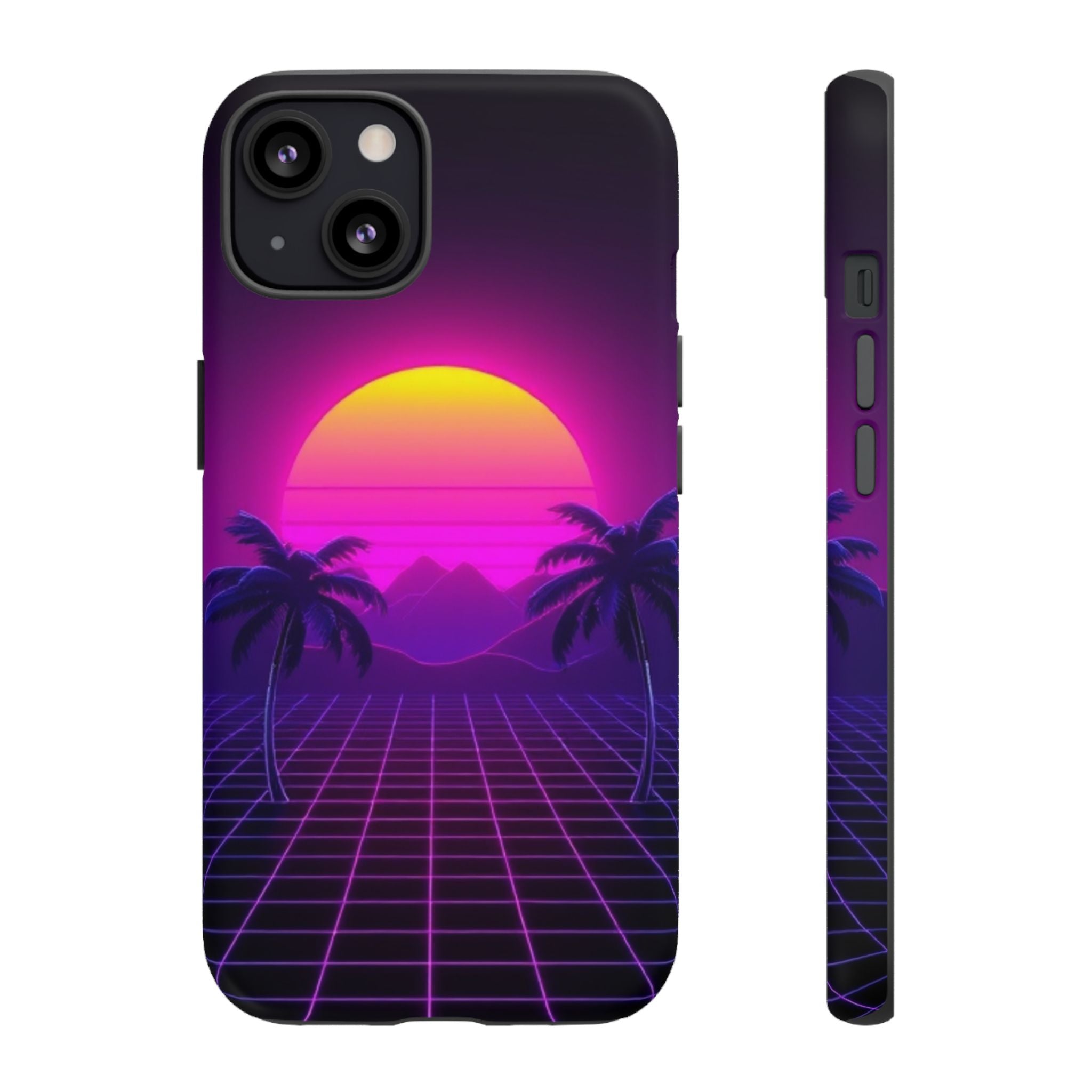 Android OR iPhone Compatible Cases - 80's Digital Grid Sunset Design - Unique Tough Cases