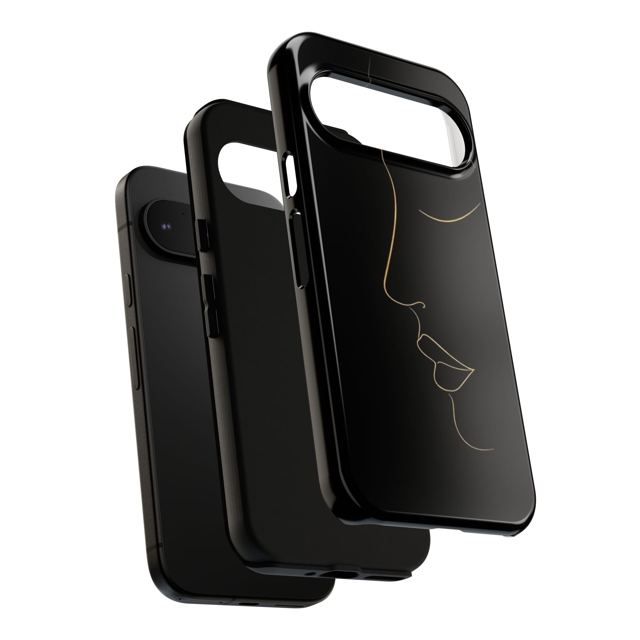Android OR iPhone Compatible Cases - Gold Line Face Design - Unique Tough Cases