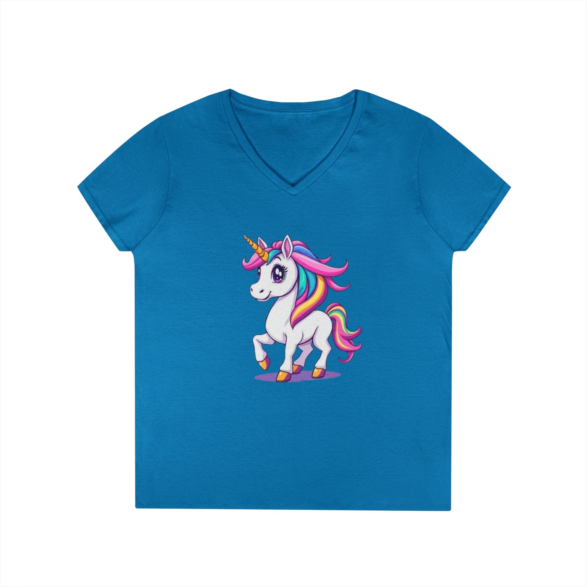 Whimsical Trans Colors Unicorn Ladies' V-Neck T-Shirt - Fun Casual Wear