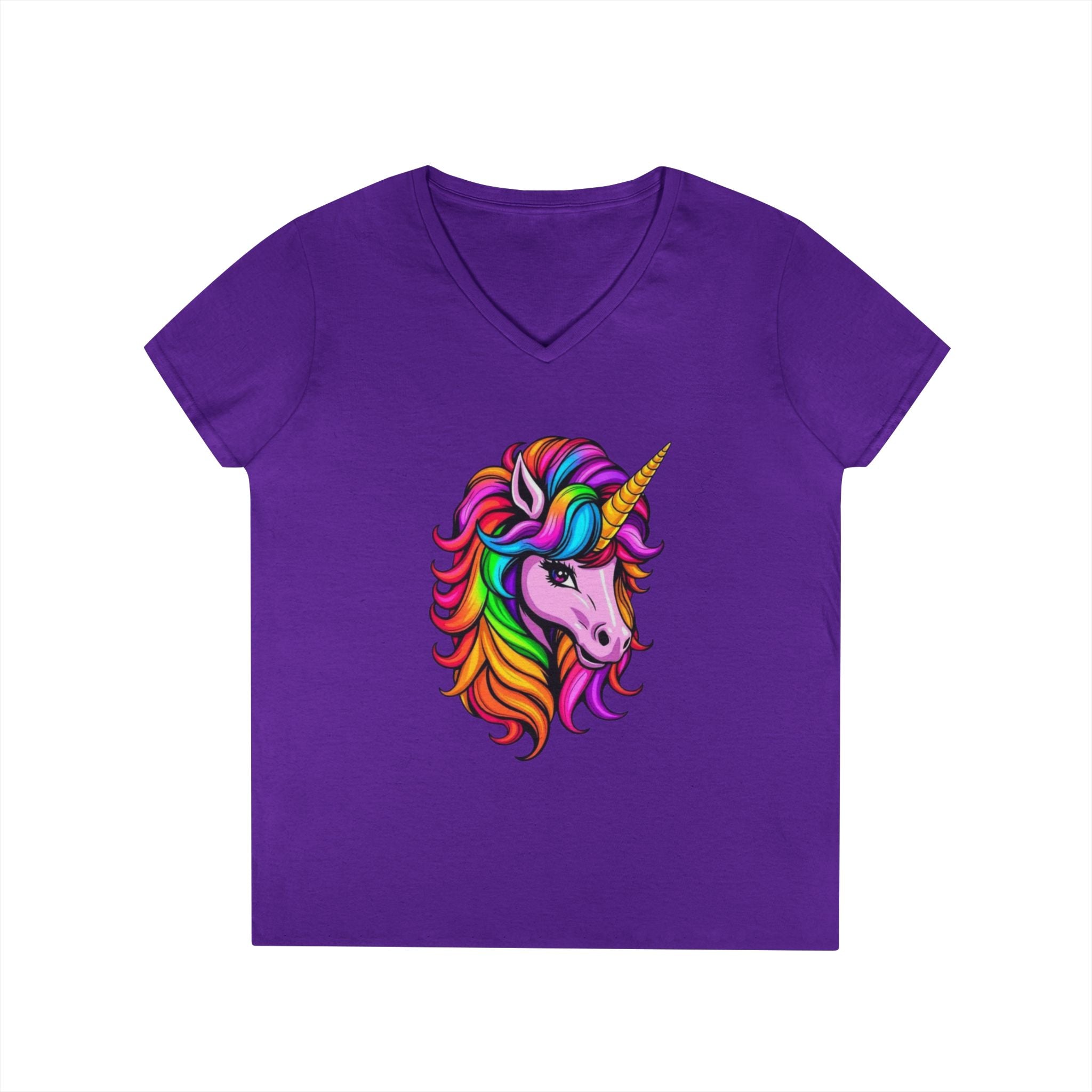 Rainbow Unicorn Ladies' V-Neck T-Shirt | Fun Graphic Tee for Women