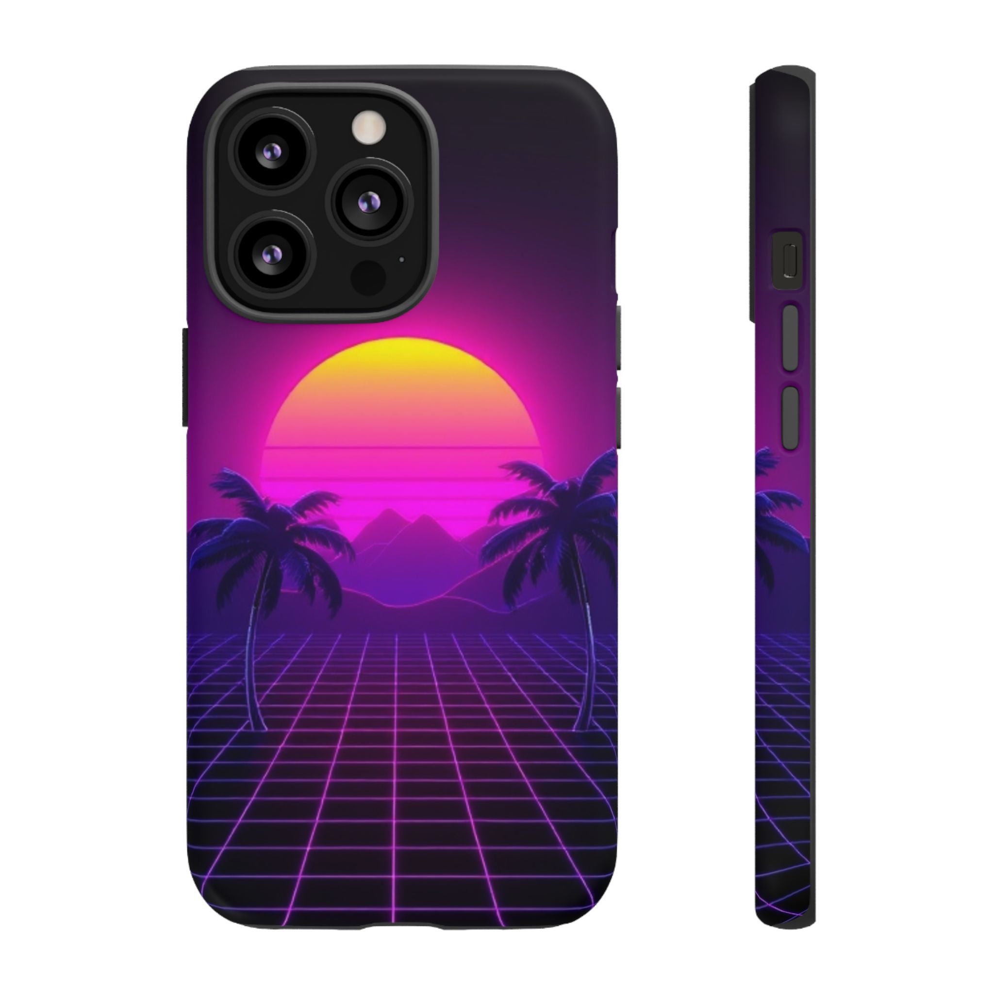 Android OR iPhone Compatible Cases - 80's Digital Grid Sunset Design - Unique Tough Cases