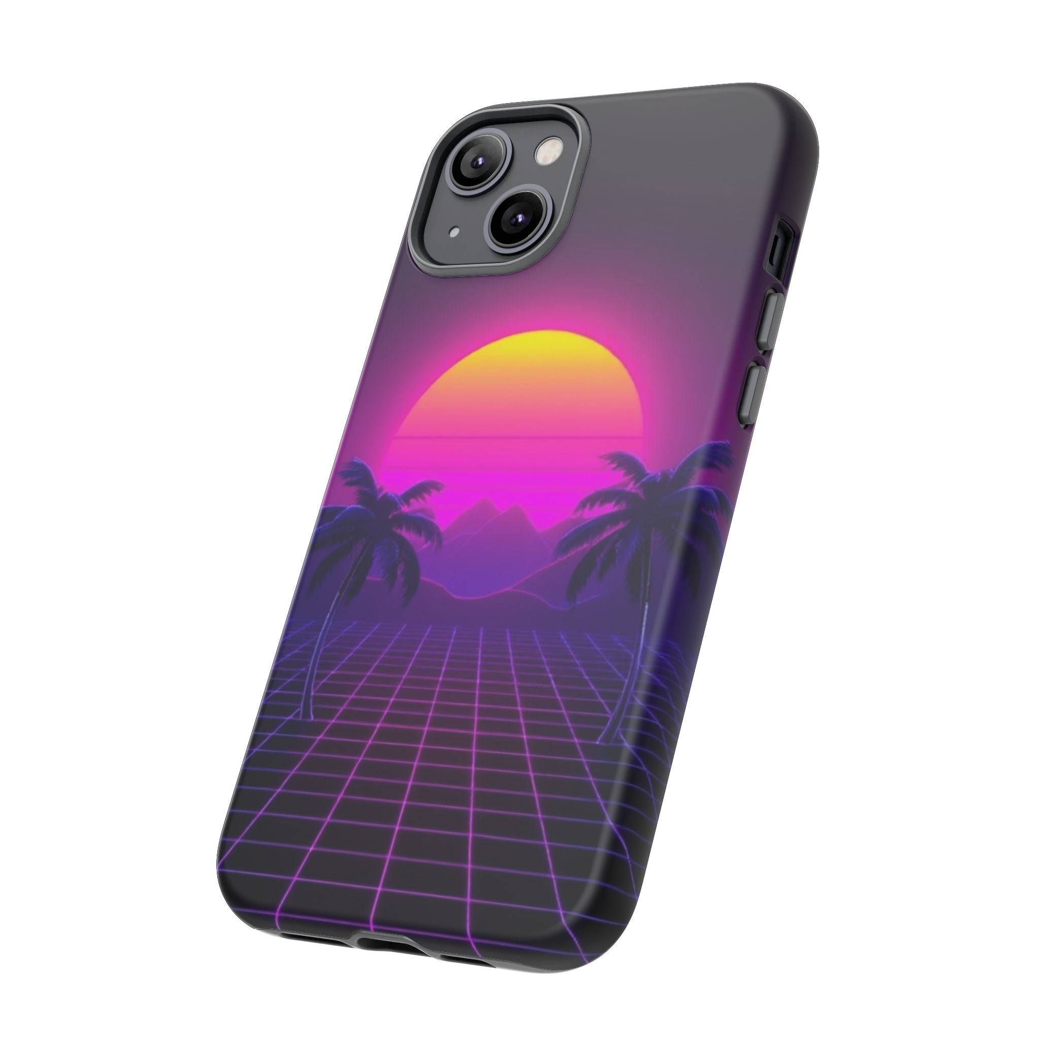 Android OR iPhone Compatible Cases - 80's Digital Grid Sunset Design - Unique Tough Cases