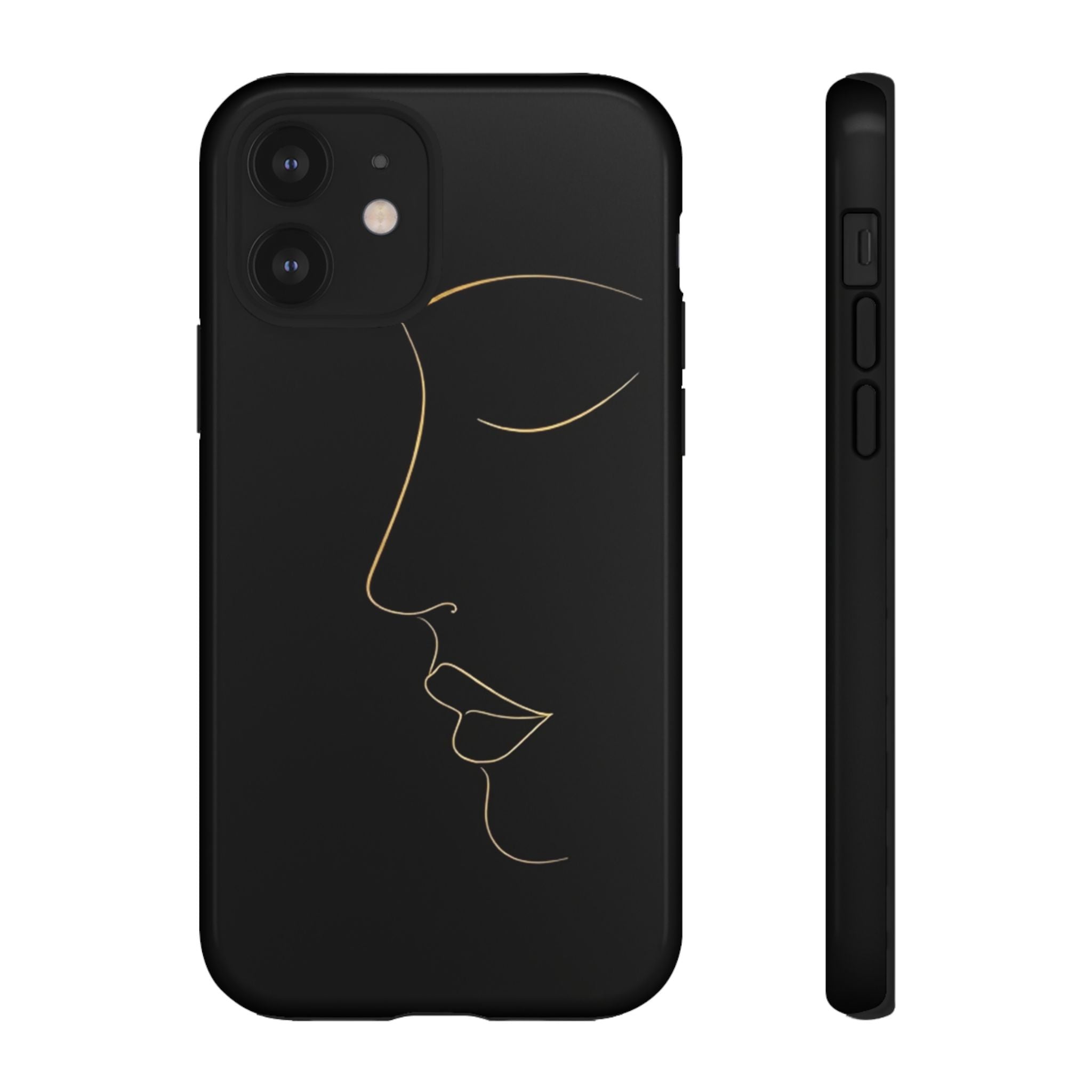 Android OR iPhone Compatible Cases - Gold Line Face Design - Unique Tough Cases