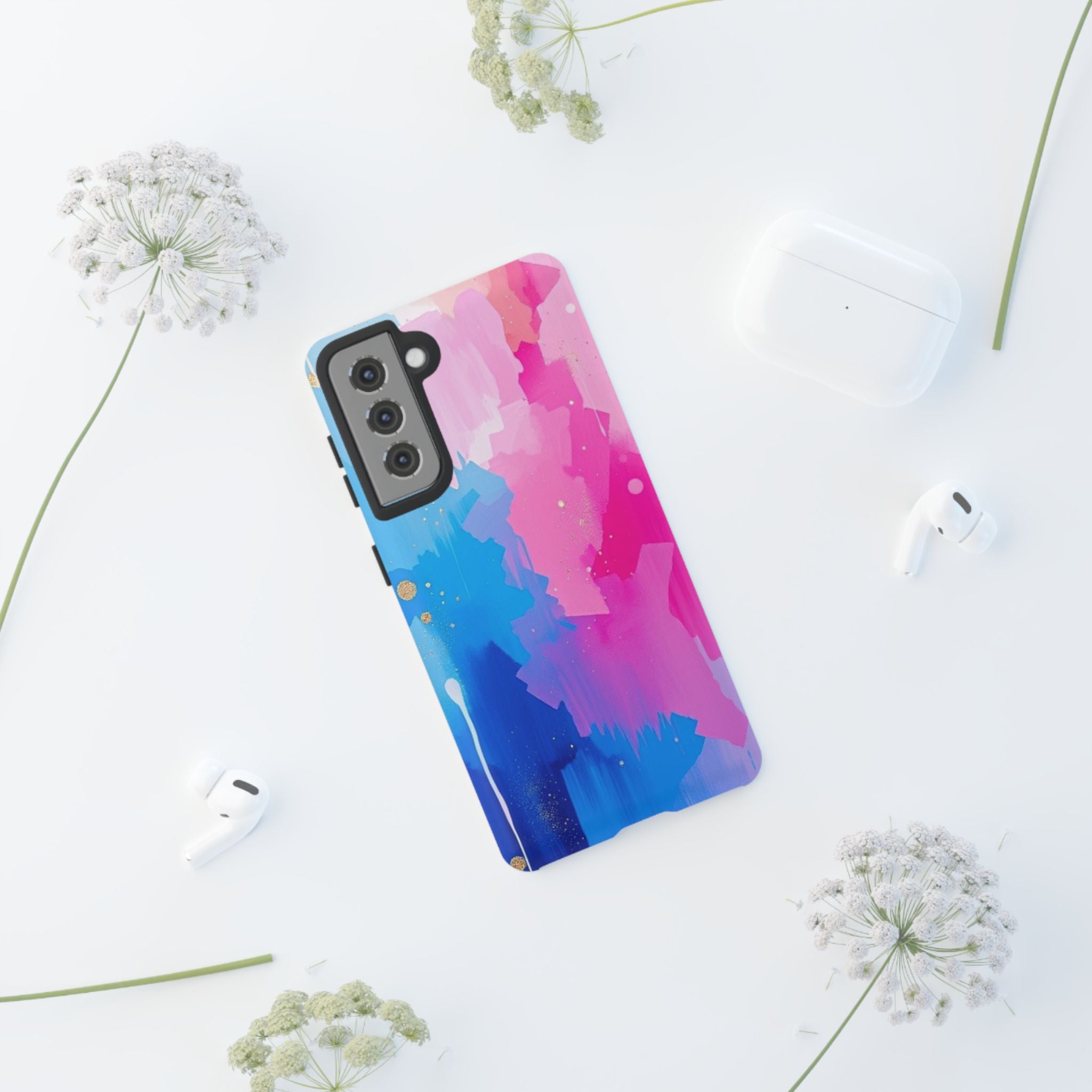 Android OR iPhone Compatible Cases - Pink and Blue Color Splash Design