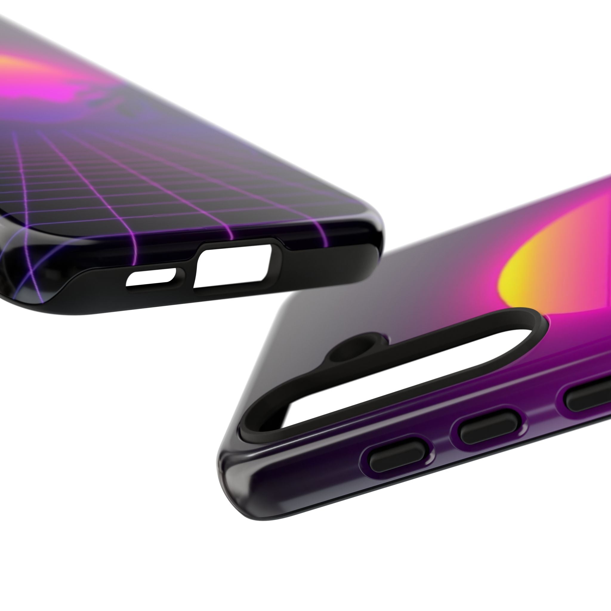 Android OR iPhone Compatible Cases - 80's Digital Grid Sunset Design - Unique Tough Cases