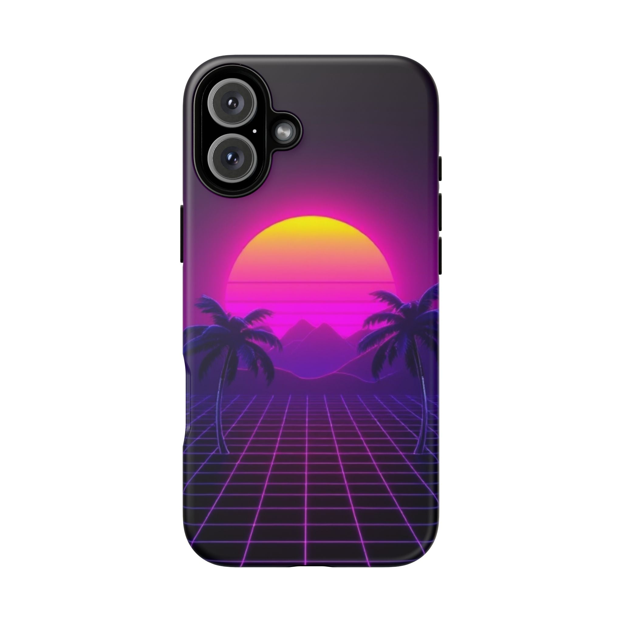 Android OR iPhone Compatible Cases - 80's Digital Grid Sunset Design - Unique Tough Cases