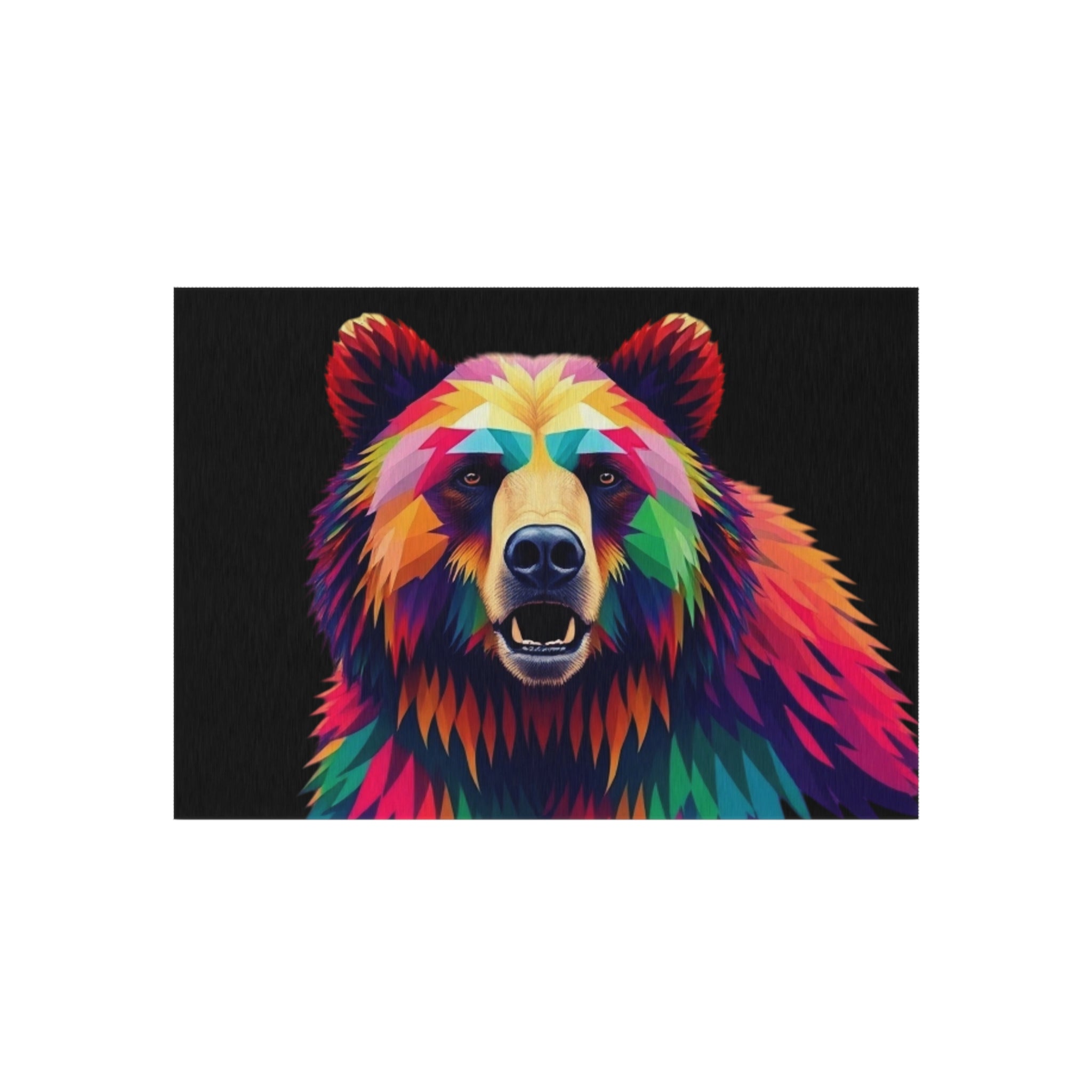 Colorful Fractal Bear Outdoor Rug - Colorful Decorative Mat for Patios & Gardens