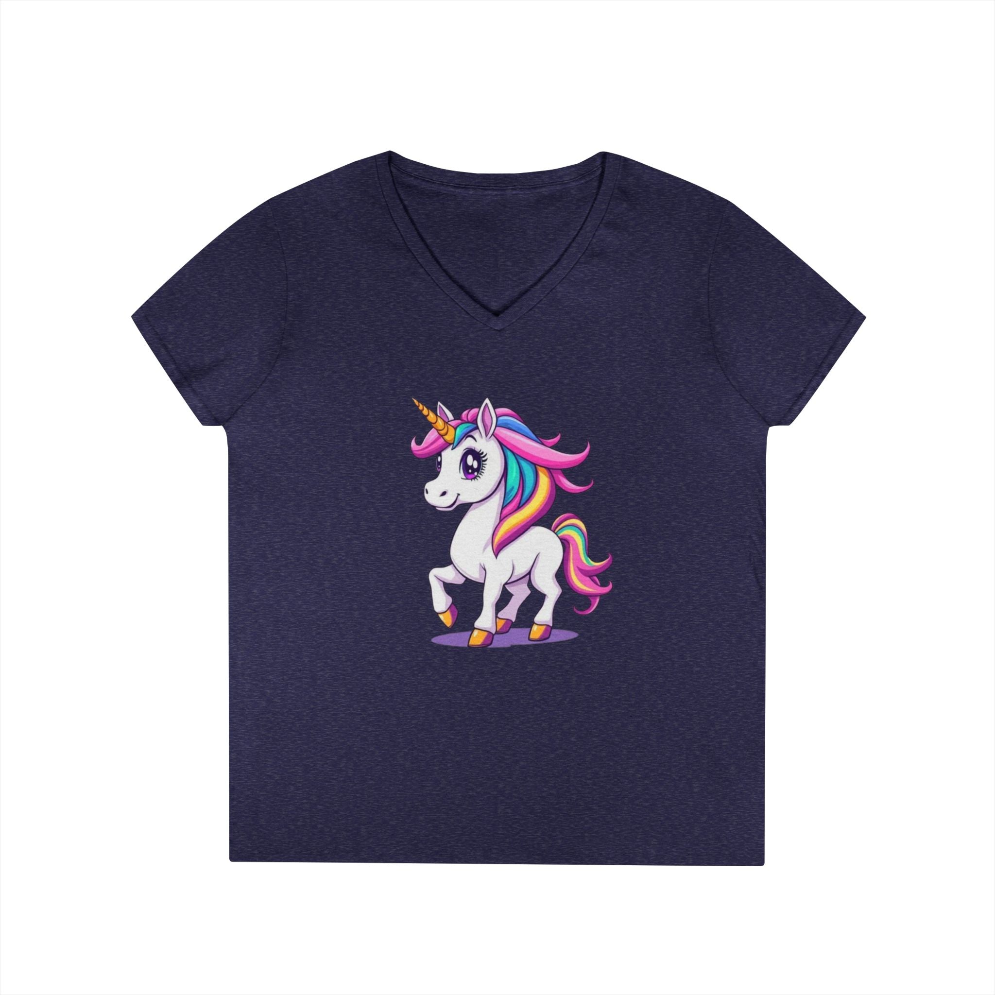 Whimsical Trans Colors Unicorn Ladies' V-Neck T-Shirt - Fun Casual Wear