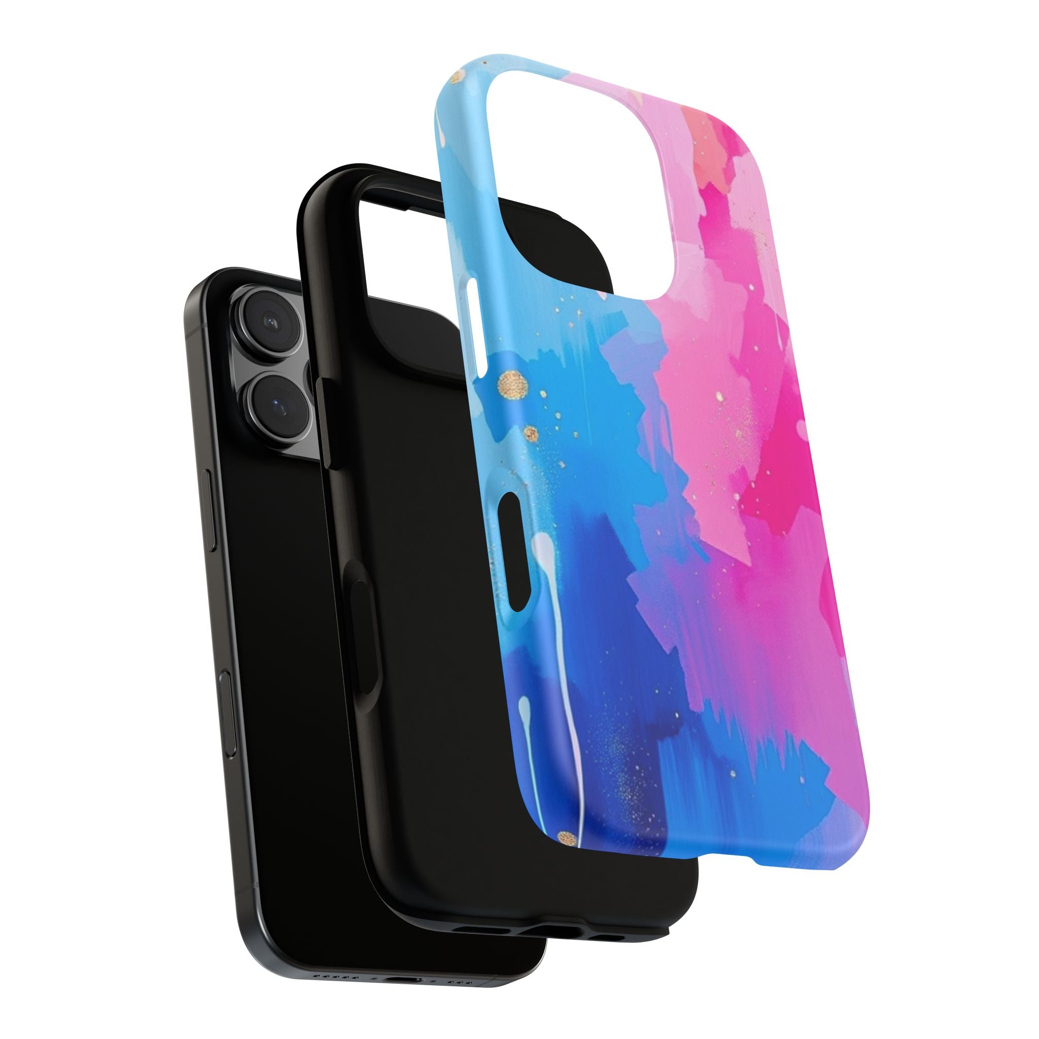 Android OR iPhone Compatible Cases - Pink and Blue Color Splash Design