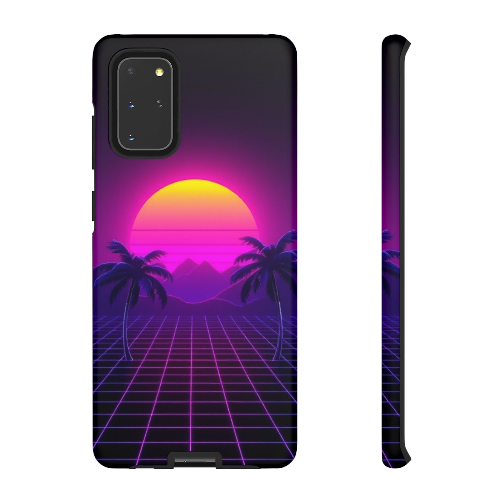 Android OR iPhone Compatible Cases - 80's Digital Grid Sunset Design - Unique Tough Cases