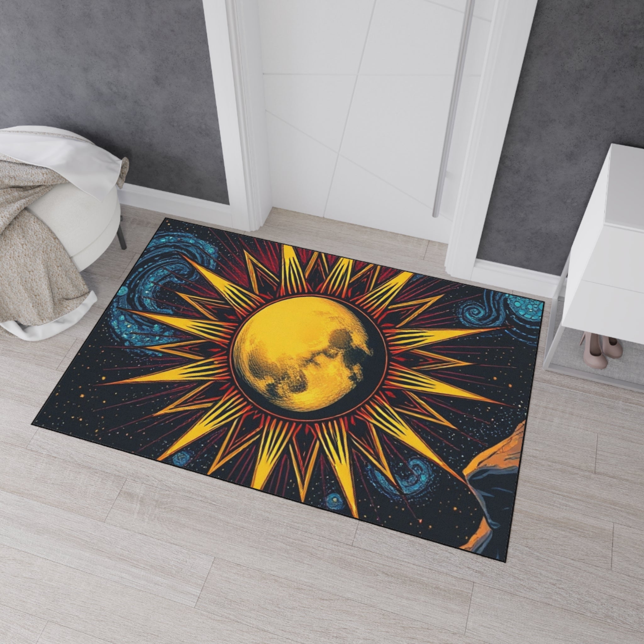 Cosmic Moon Heavy Duty Floor Mat - Vibrant Space Design for Home Decor
