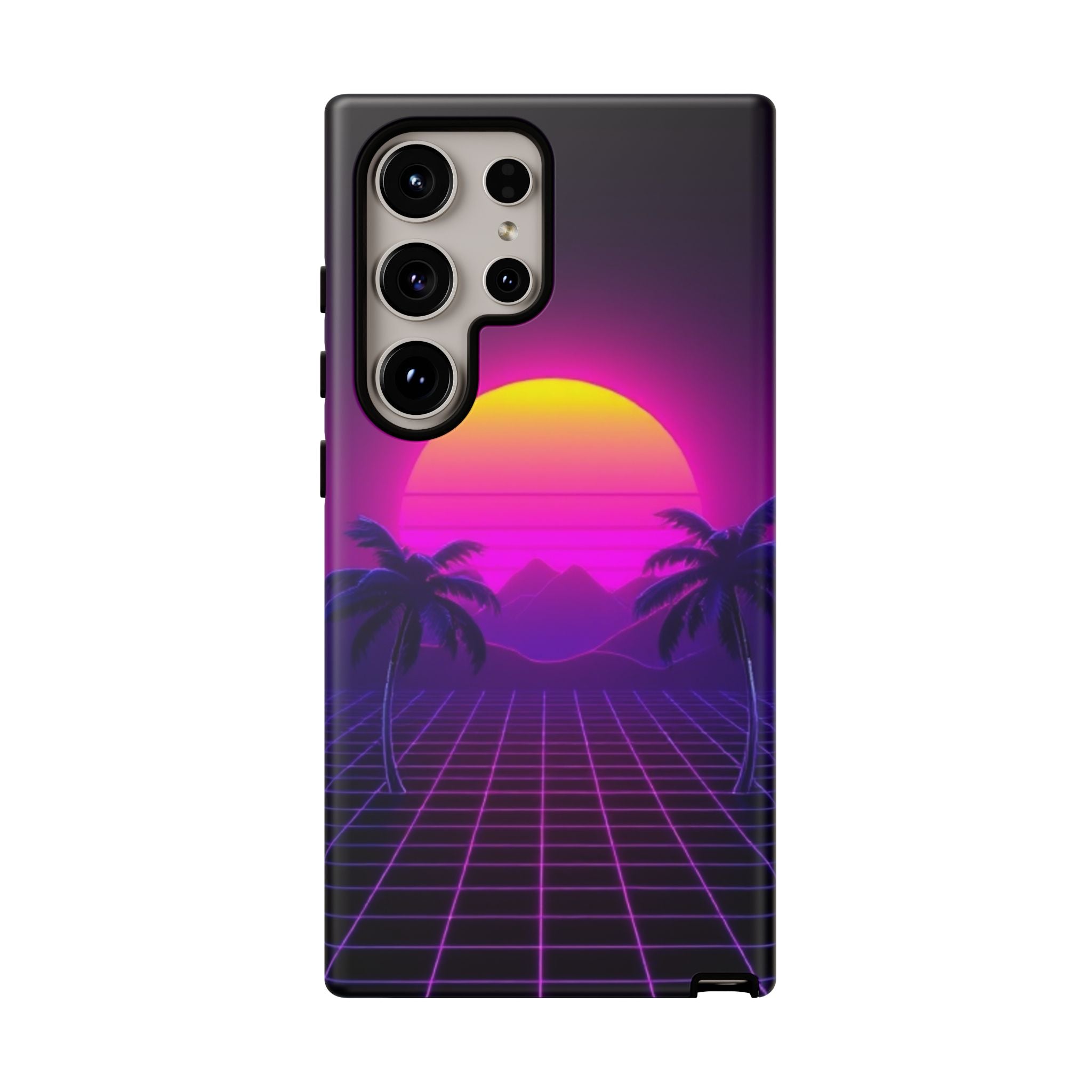 Android OR iPhone Compatible Cases - 80's Digital Grid Sunset Design - Unique Tough Cases