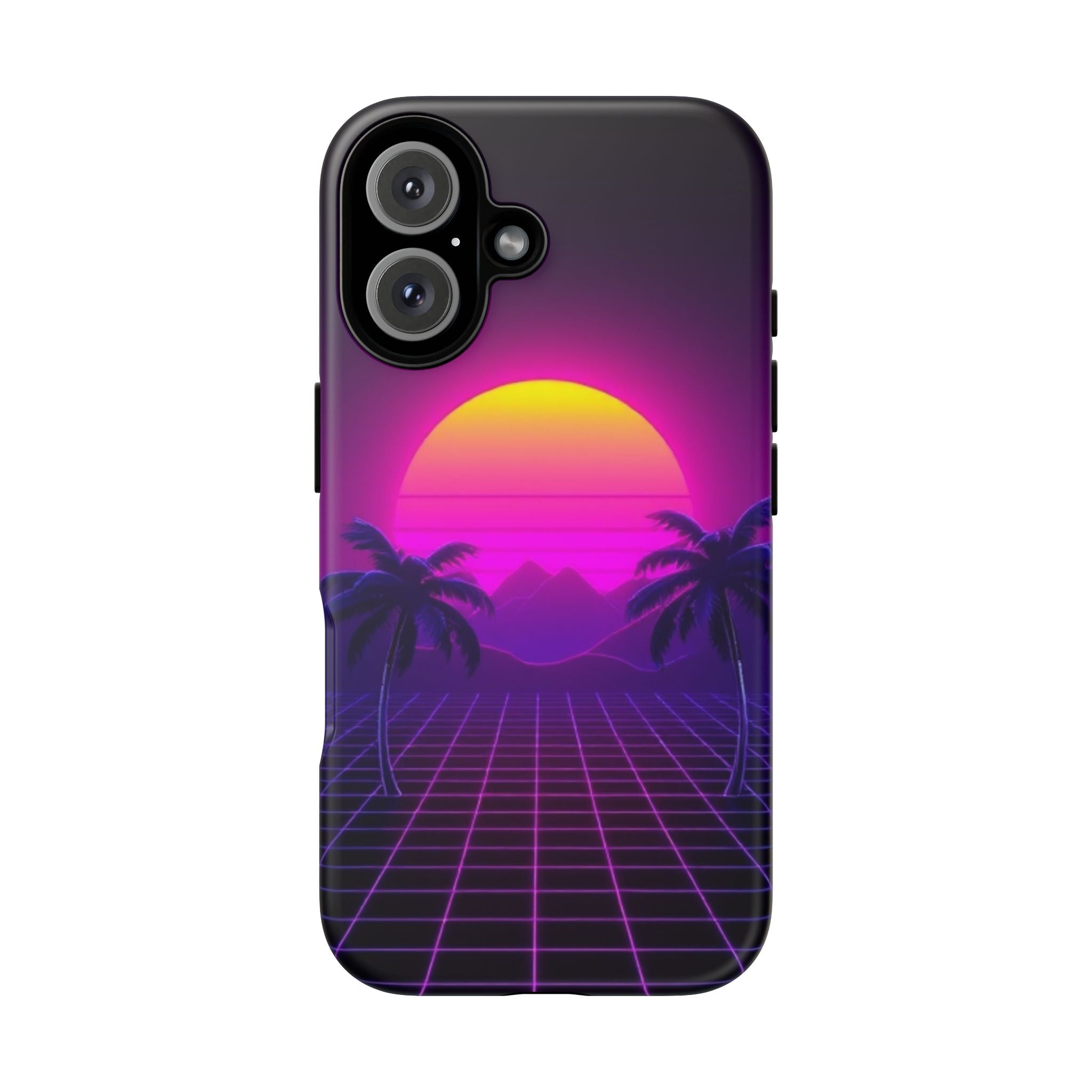 Android OR iPhone Compatible Cases - 80's Digital Grid Sunset Design - Unique Tough Cases