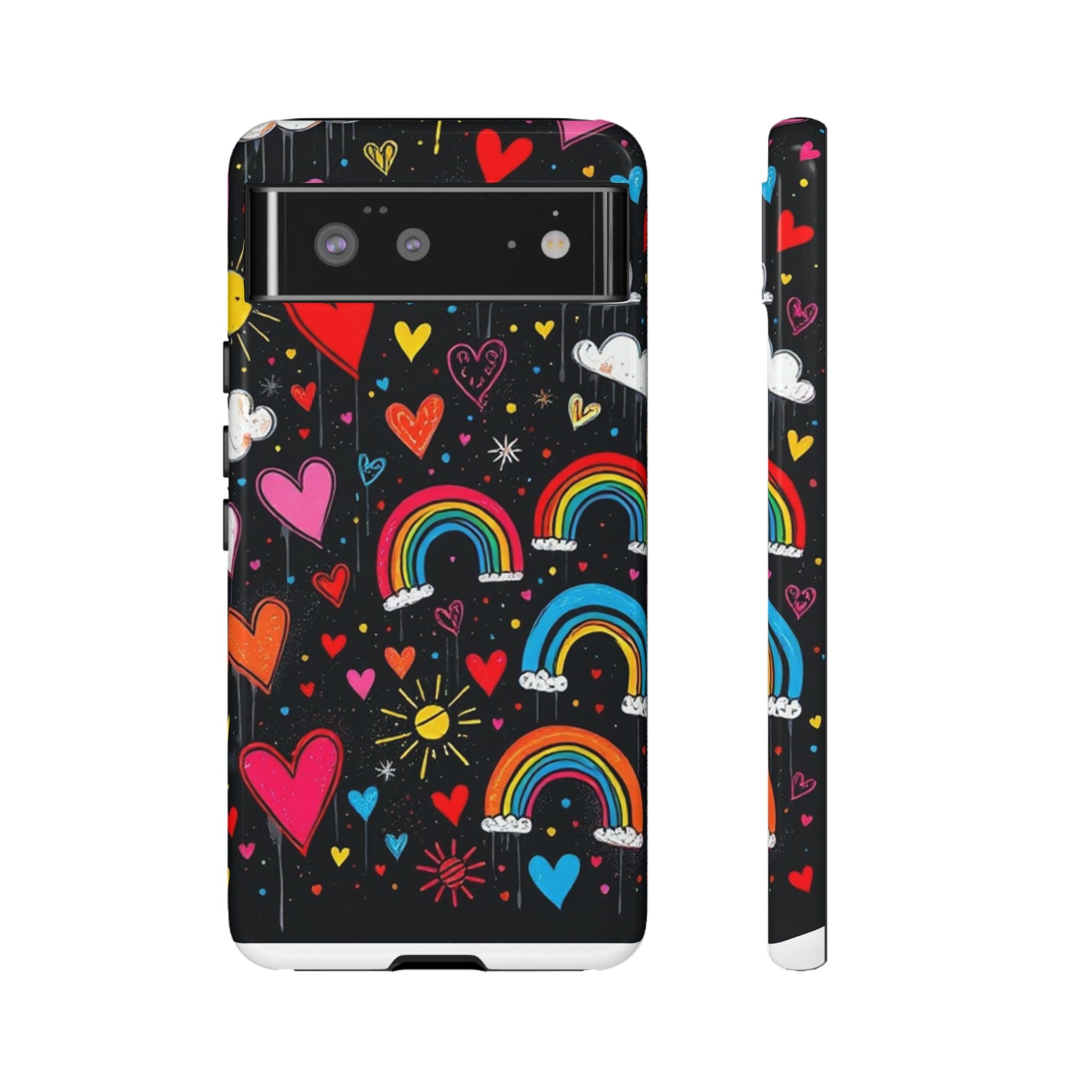 Android OR iPhone Compatible Cases - Doodle Hearts and Rainbows Design