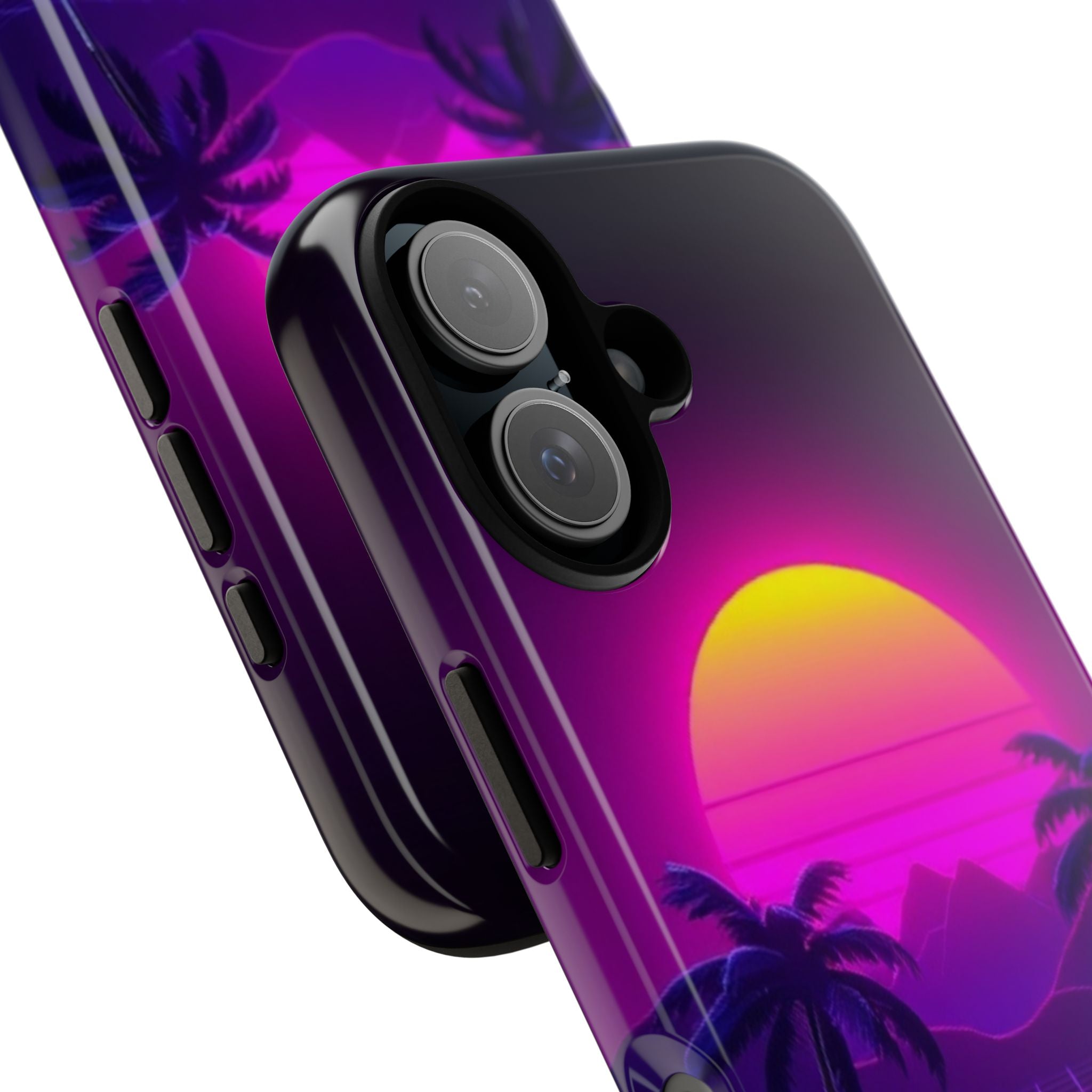 Android OR iPhone Compatible Cases - 80's Digital Grid Sunset Design - Unique Tough Cases