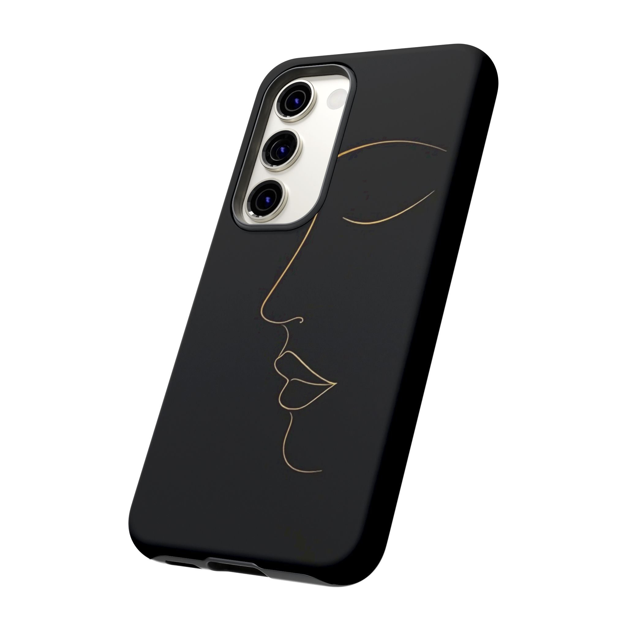 Android OR iPhone Compatible Cases - Gold Line Face Design - Unique Tough Cases