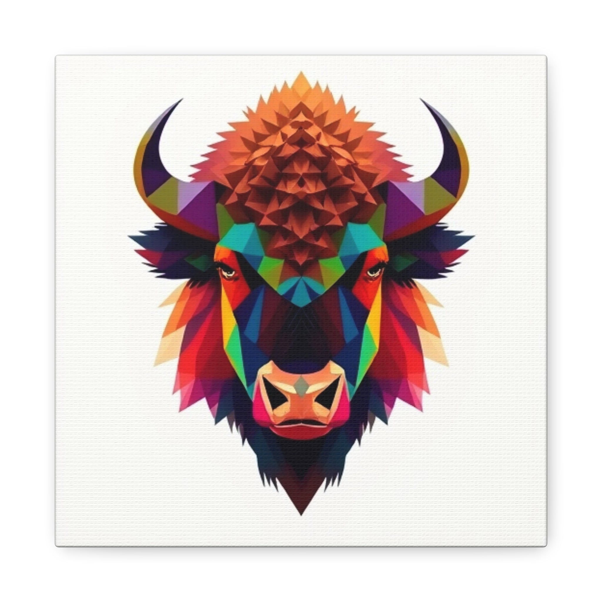Colorful Bison Wall Art Canvas - Geometric Home Decor for Nature Lovers