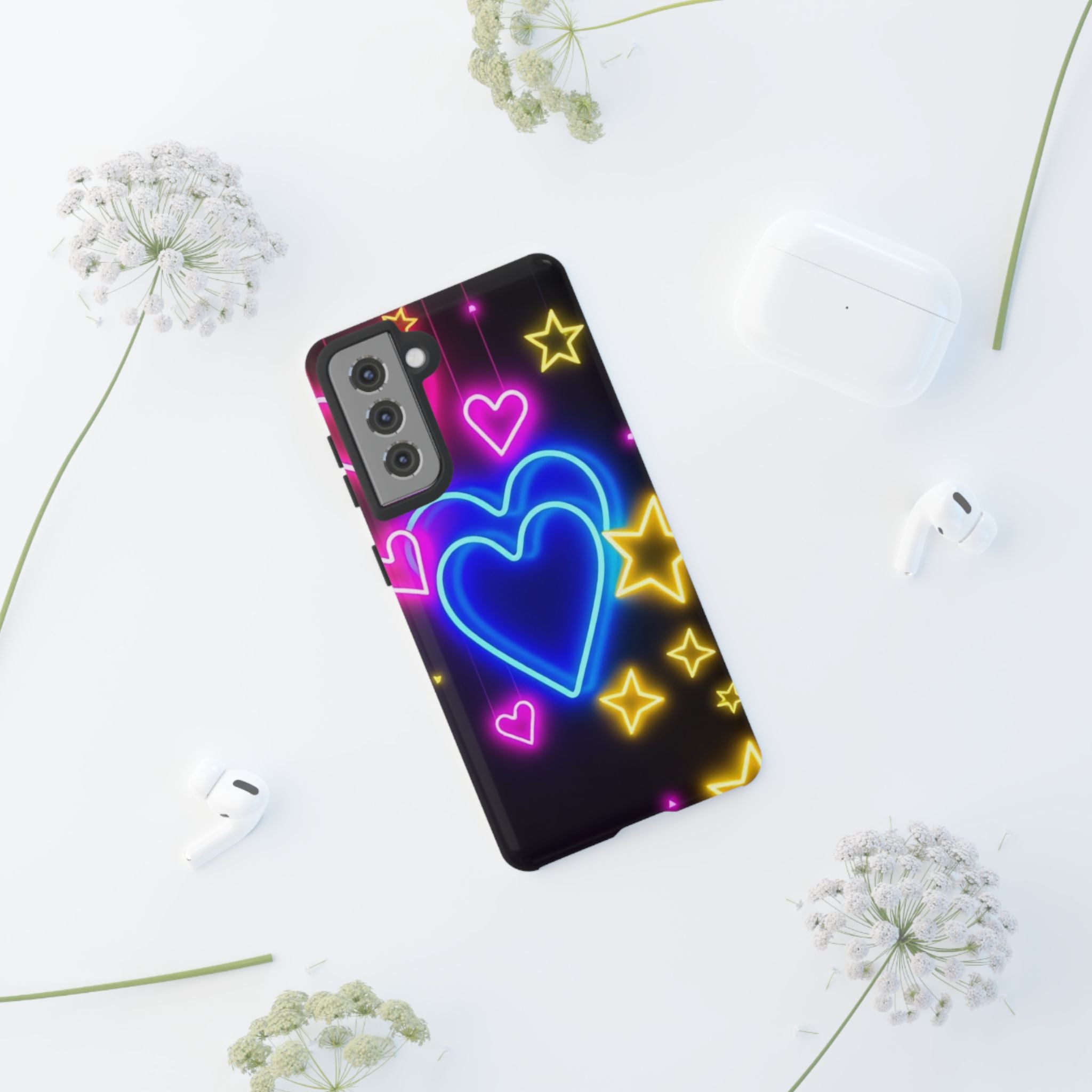 Android OR iPhone Compatible Cases - Neon Love Design - Unique Tough Cases