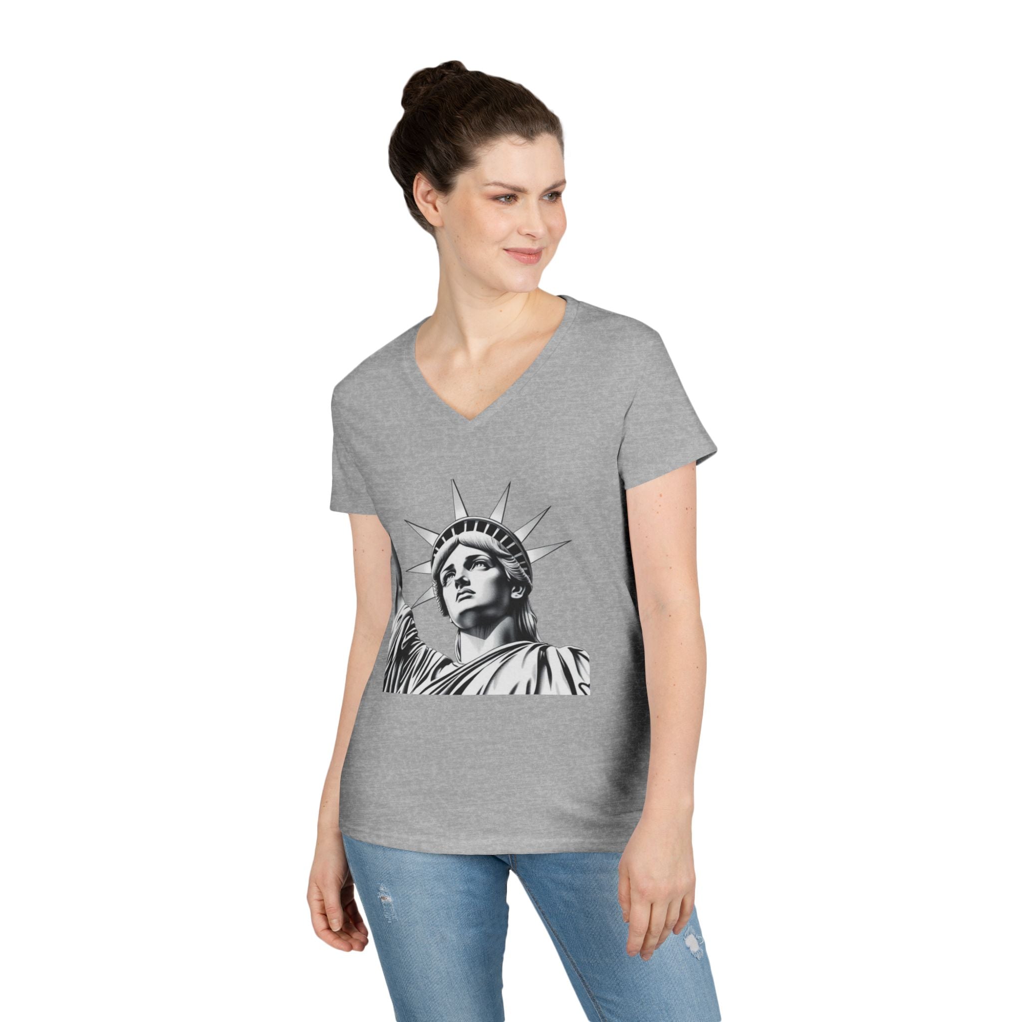 Liberty Graphic Ladies' V-Neck T-Shirt - Empowering Women's Tee for Casual Wear