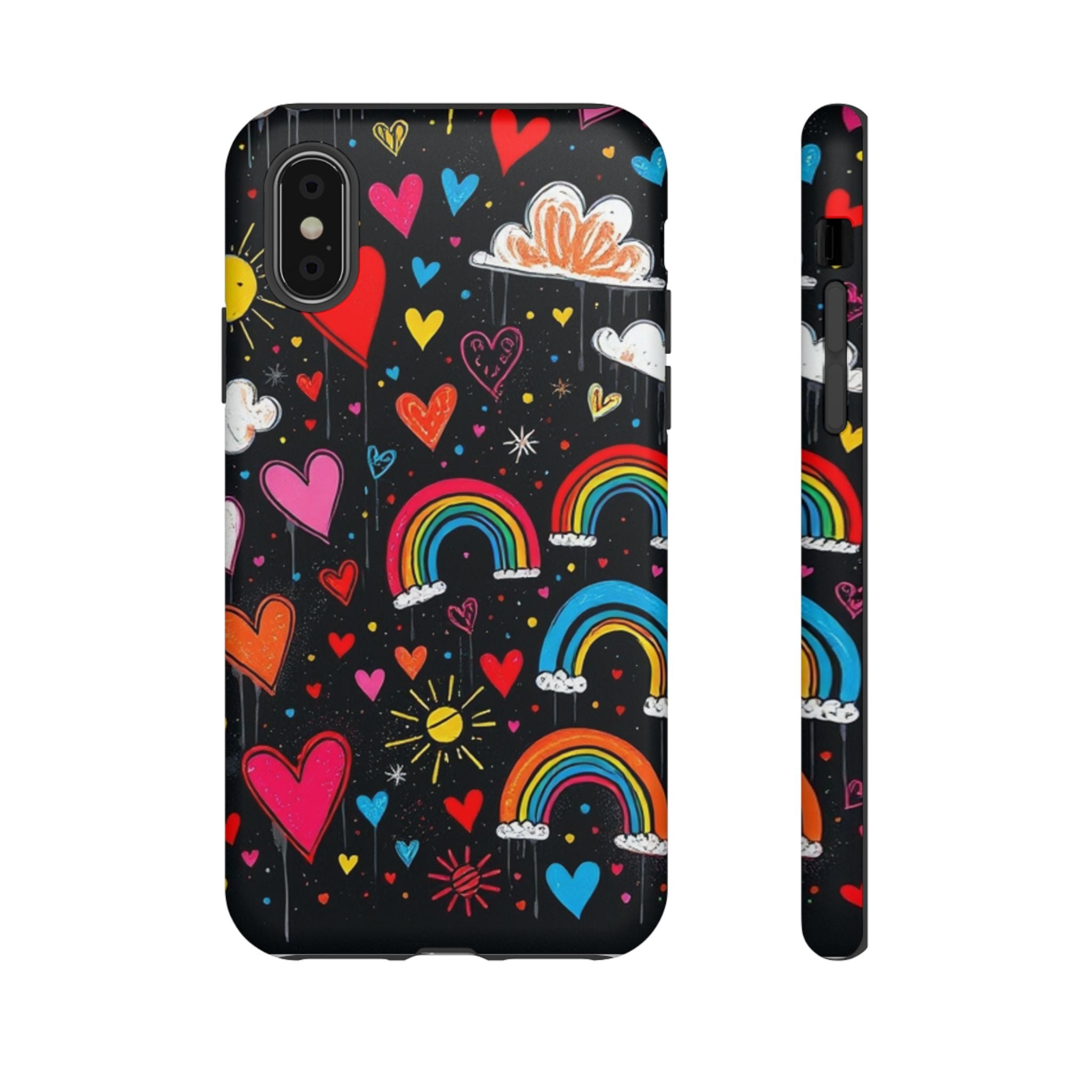 Android OR iPhone Compatible Cases - Doodle Hearts and Rainbows Design