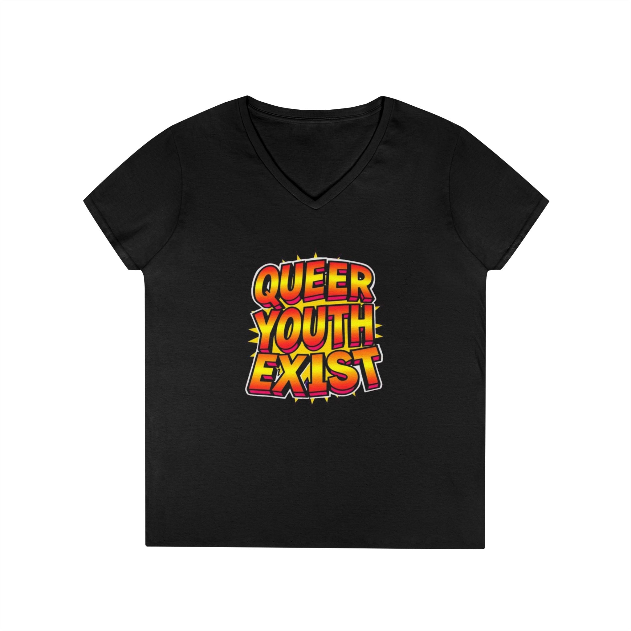 Queer Youth Exist V-Neck T-Shirt - Empowering Pride Apparel