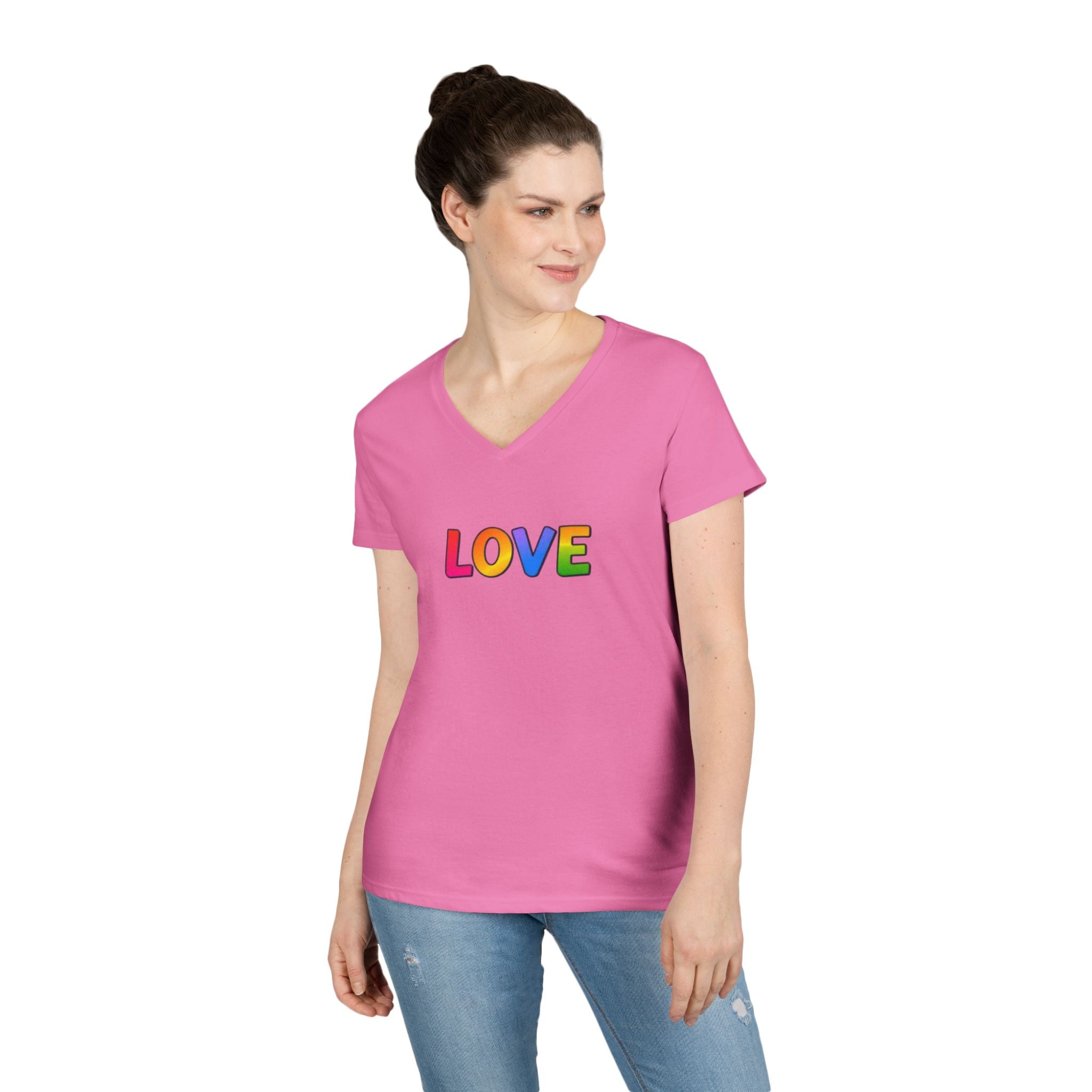 Colorful Love Ladies' V-Neck T-Shirt - Perfect for Everyday Wear and Celebrations