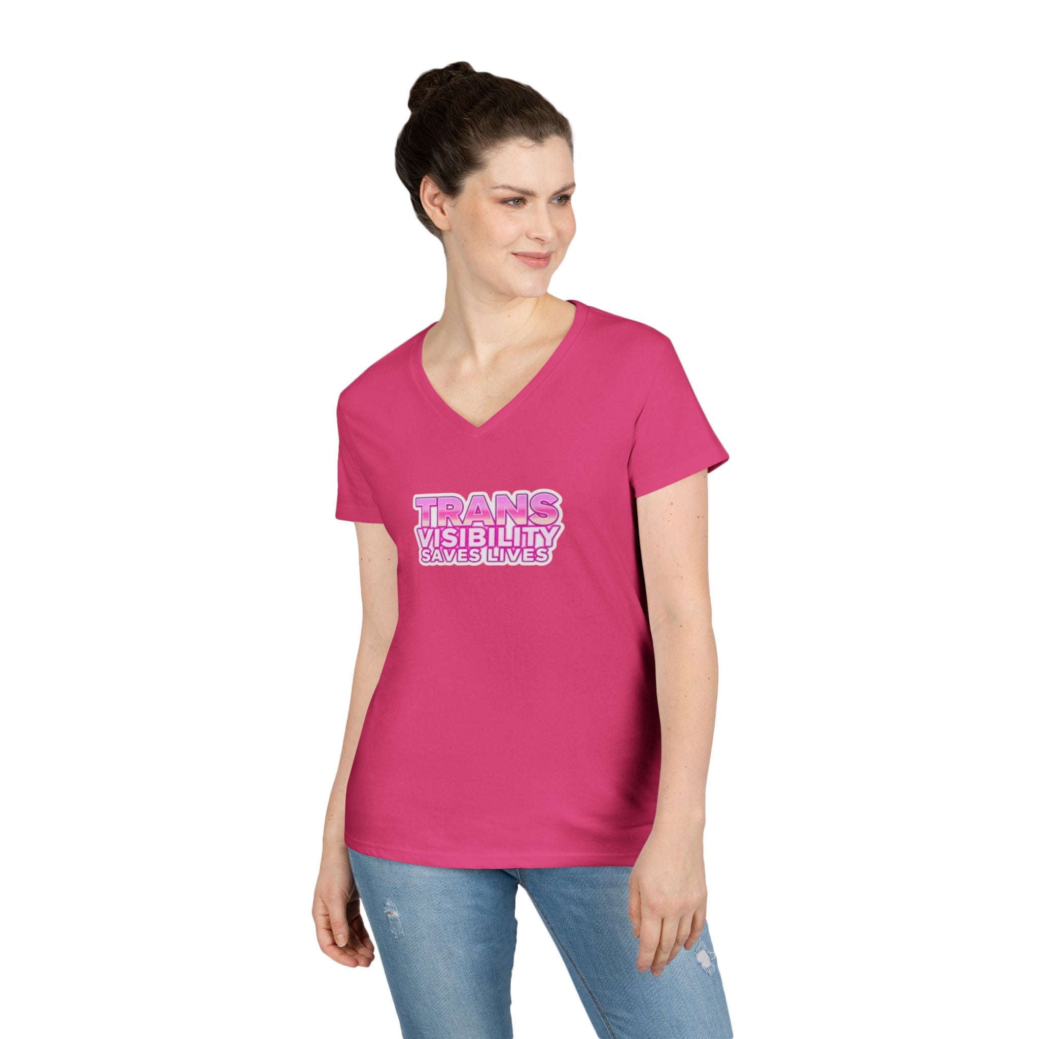 Ladies' V-Neck T-Shirt - 'Trans Visibility Saves Lives' - Empowering Pride Apparel