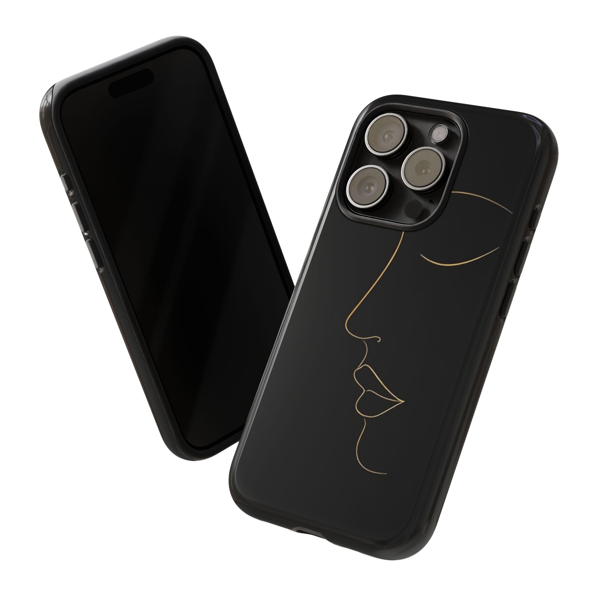 Android OR iPhone Compatible Cases - Gold Line Face Design - Unique Tough Cases