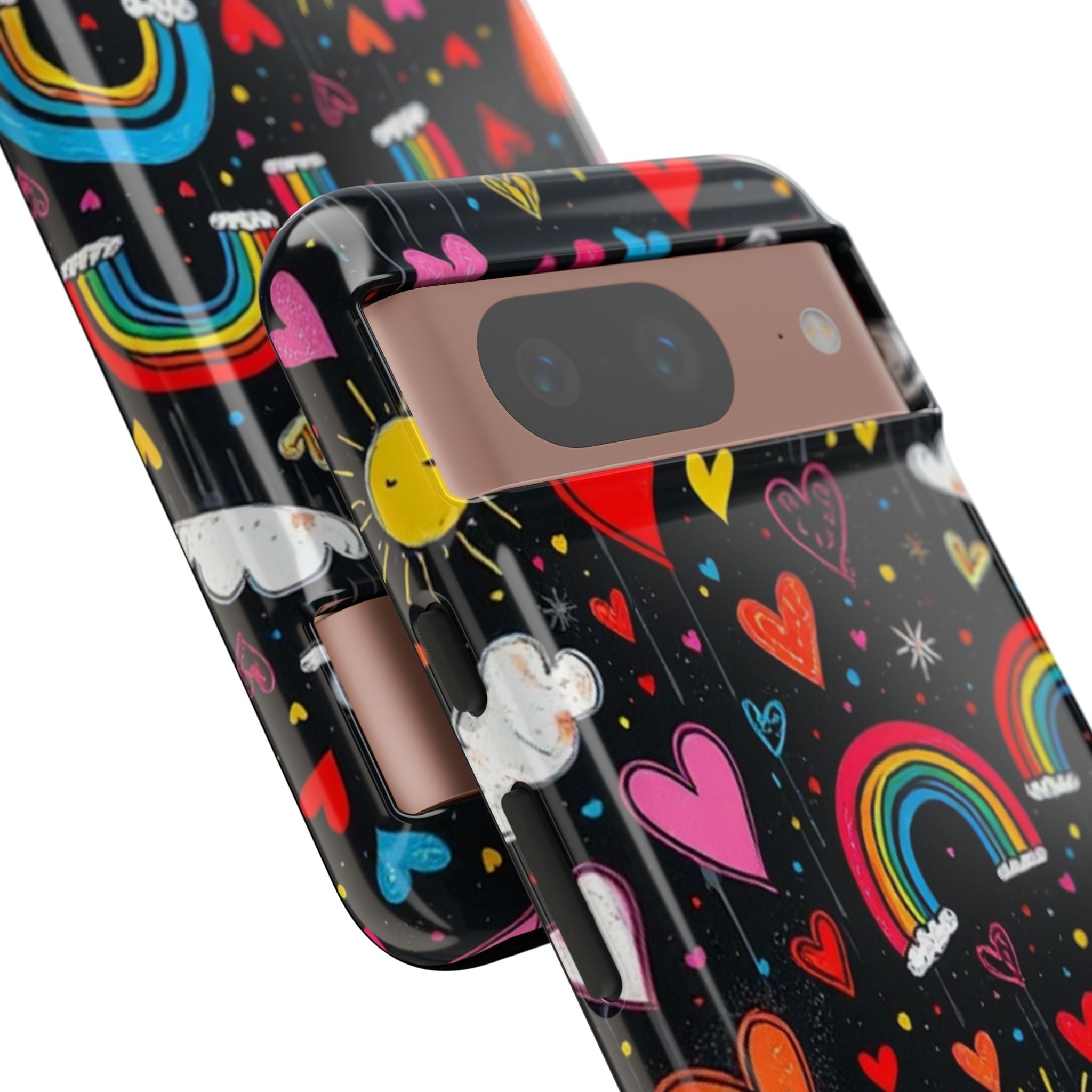 Android OR iPhone Compatible Cases - Doodle Hearts and Rainbows Design