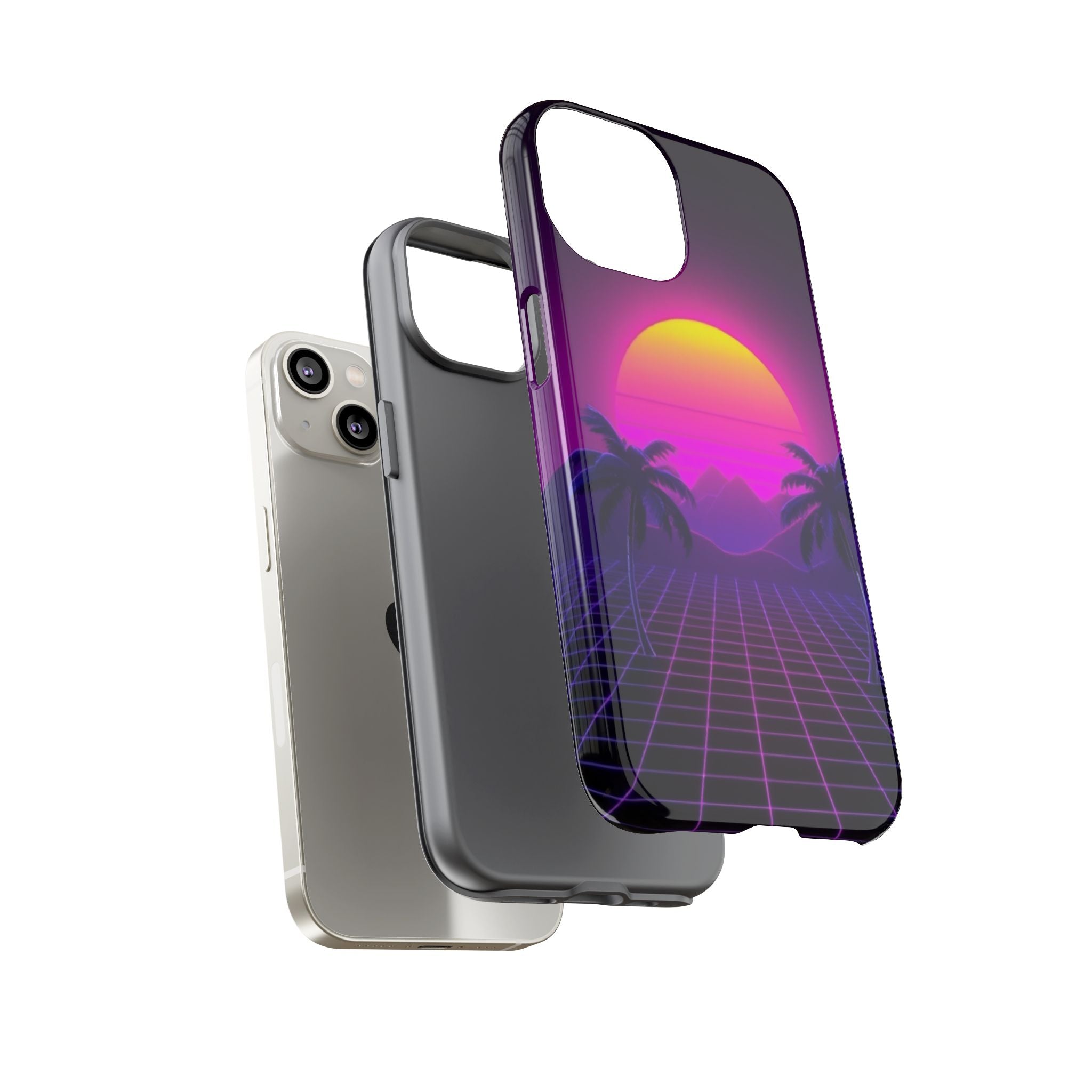 Android OR iPhone Compatible Cases - 80's Digital Grid Sunset Design - Unique Tough Cases