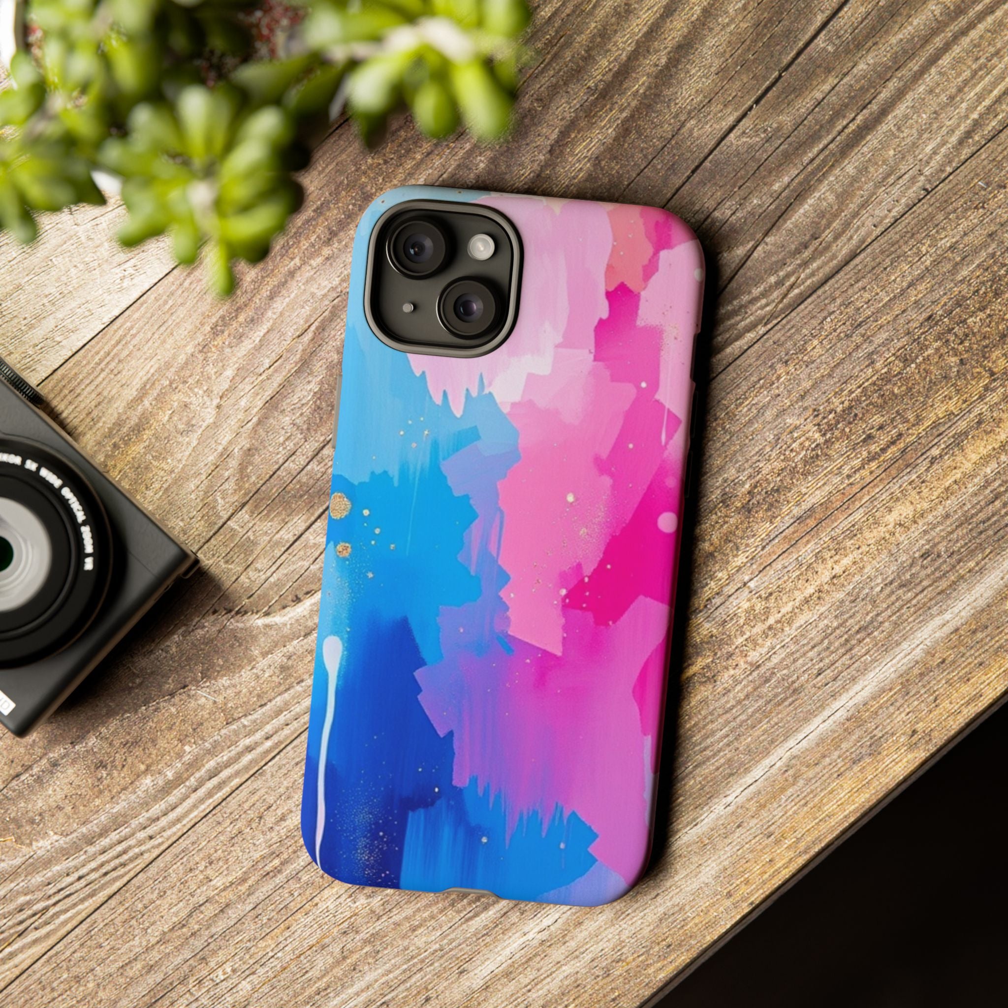 Android OR iPhone Compatible Cases - Pink and Blue Color Splash Design