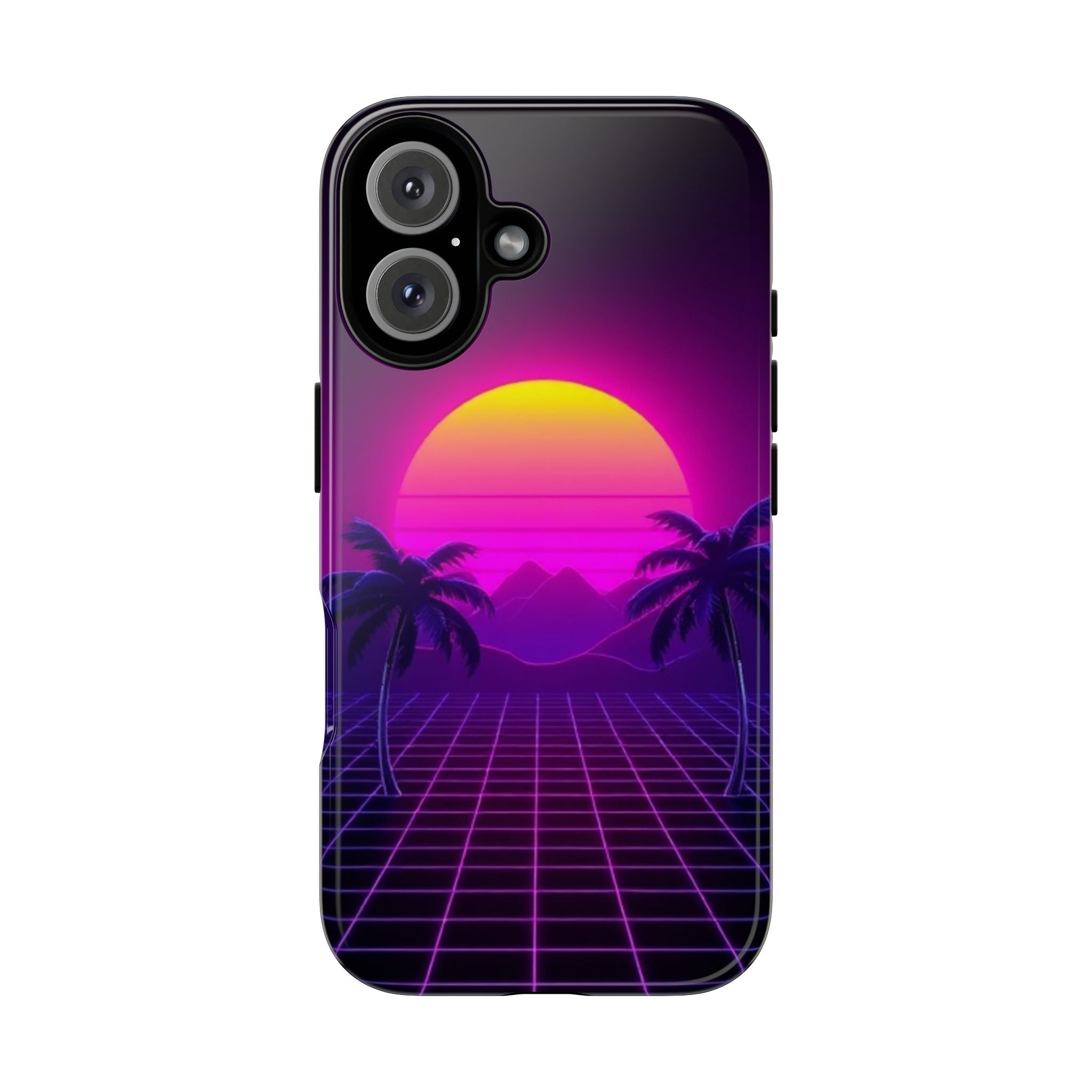 Android OR iPhone Compatible Cases - 80's Digital Grid Sunset Design - Unique Tough Cases