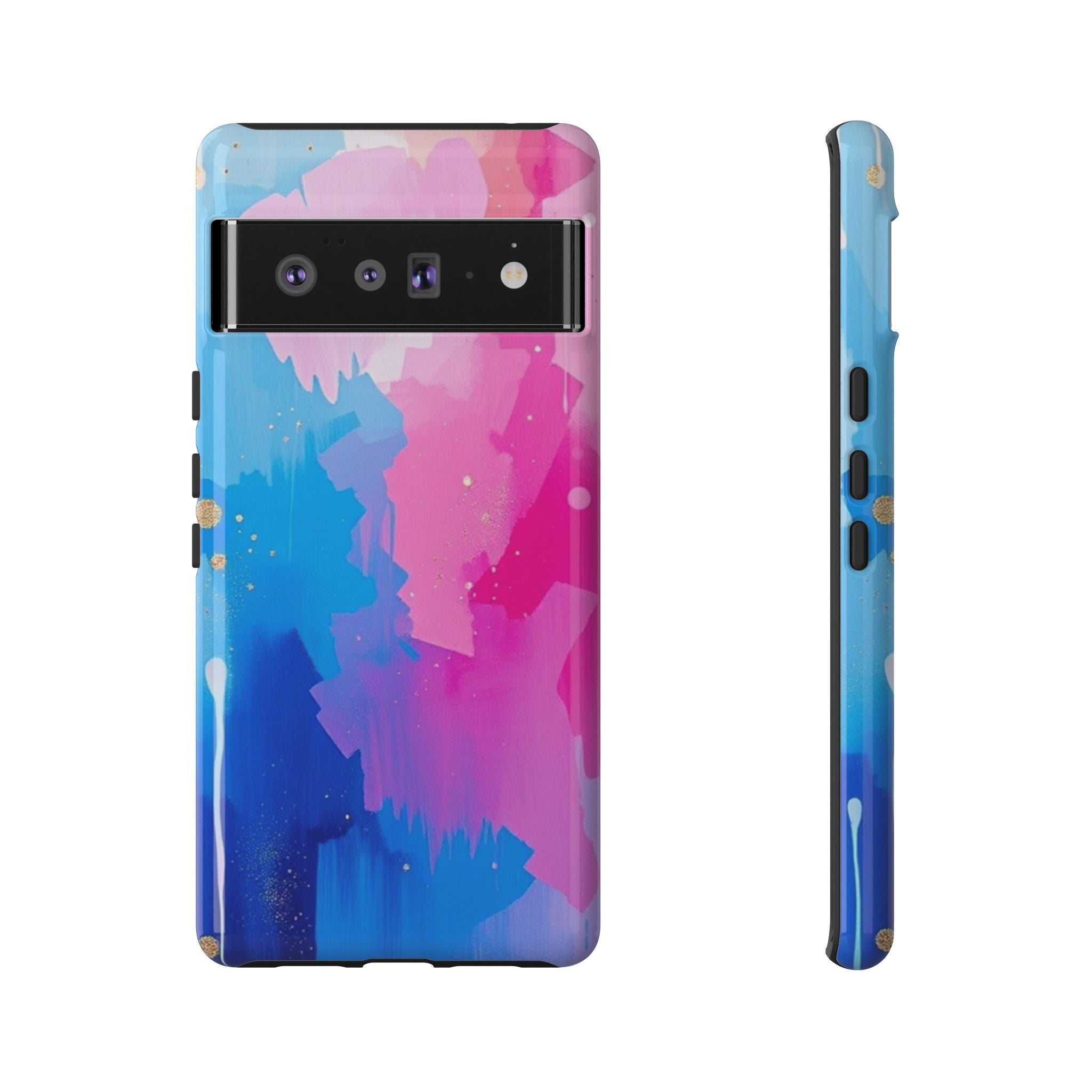 Android OR iPhone Compatible Cases - Pink and Blue Color Splash Design